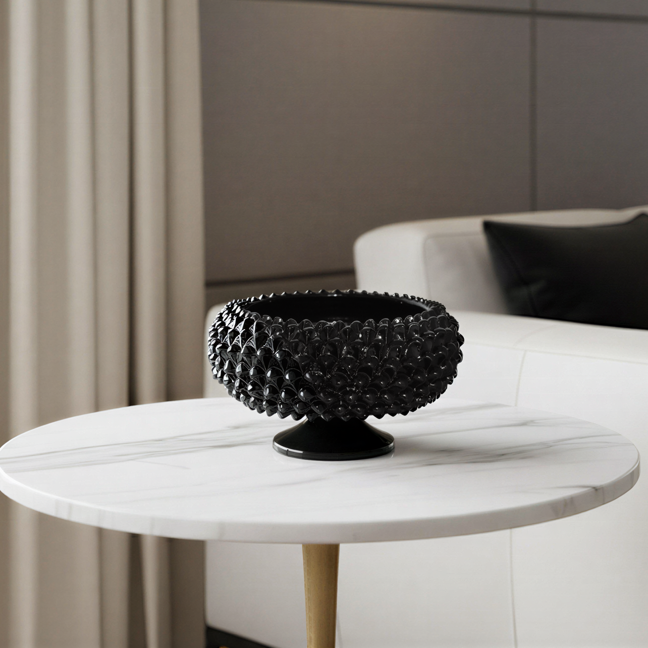 Alzata a Pigna Black Line in ceramica di Caltagirone