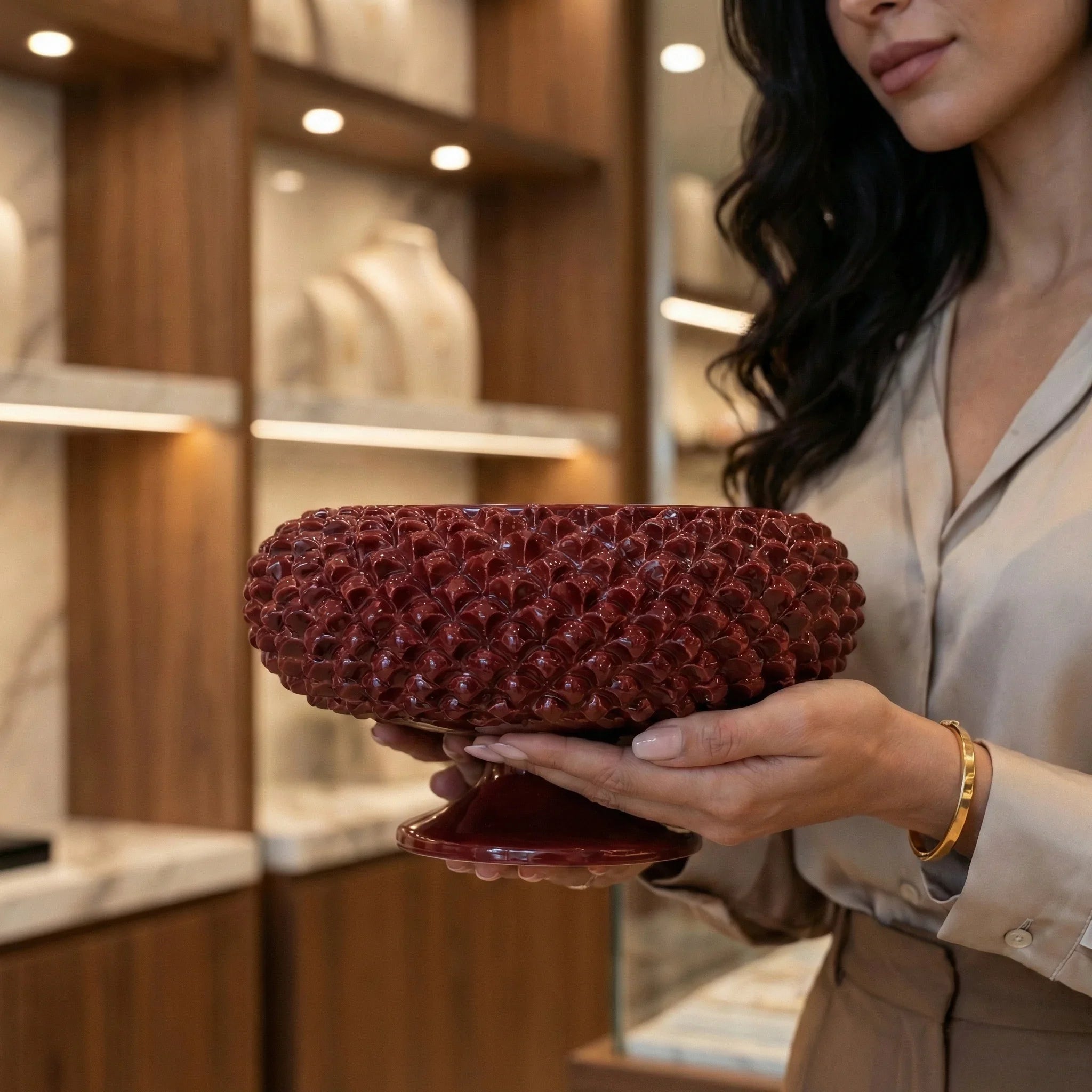 Alzata a Pigna in Ceramica di Caltagirone Ø 25/33 cm — Bordeaux
