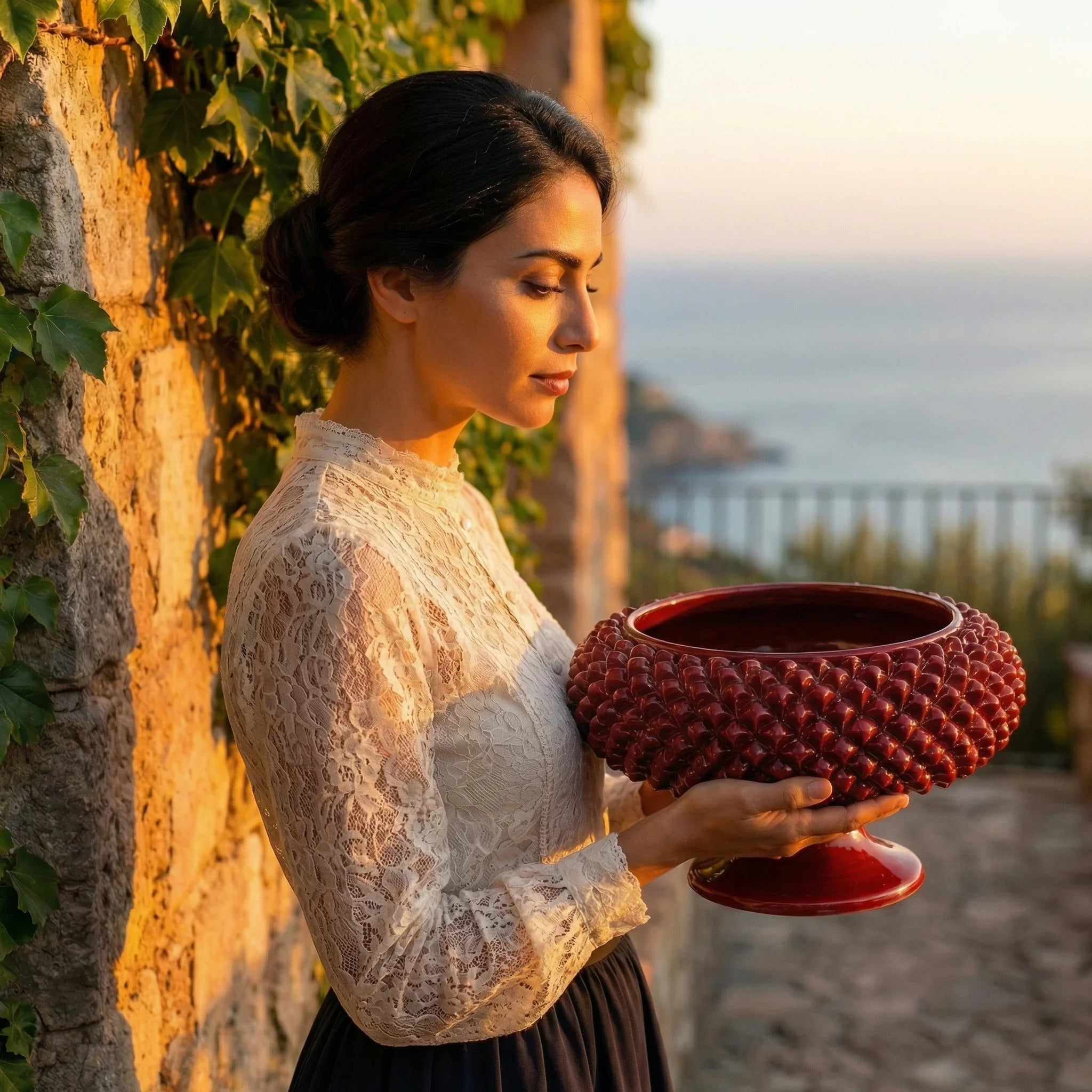Alzata a Pigna in Ceramica di Caltagirone Ø 25/33 cm — Bordeaux