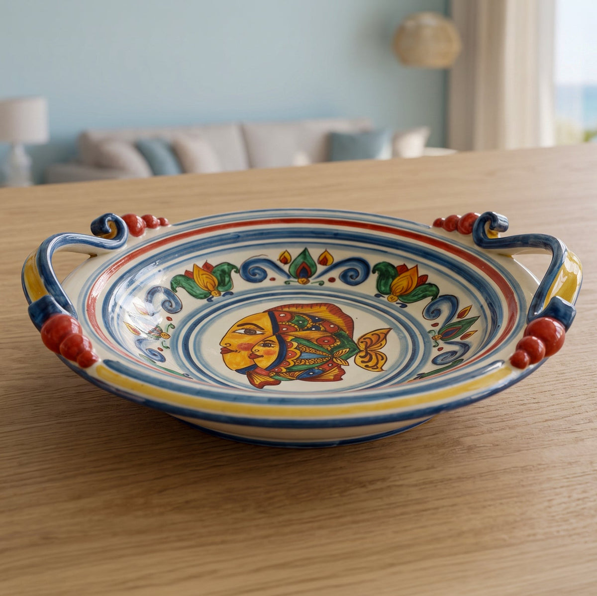 Centrotavola in Ceramica di Caltagirone Ø 30/40 cm - Decoro Pesci