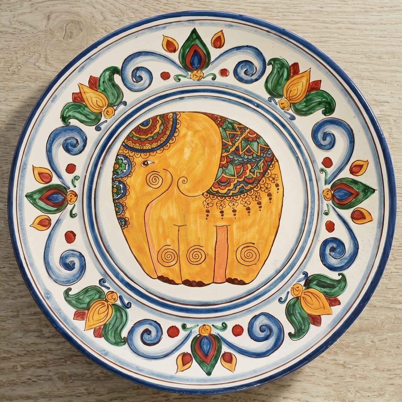 Alzata in Ceramica di Caltagirone Ø 35 cm — Decoro Elefante
