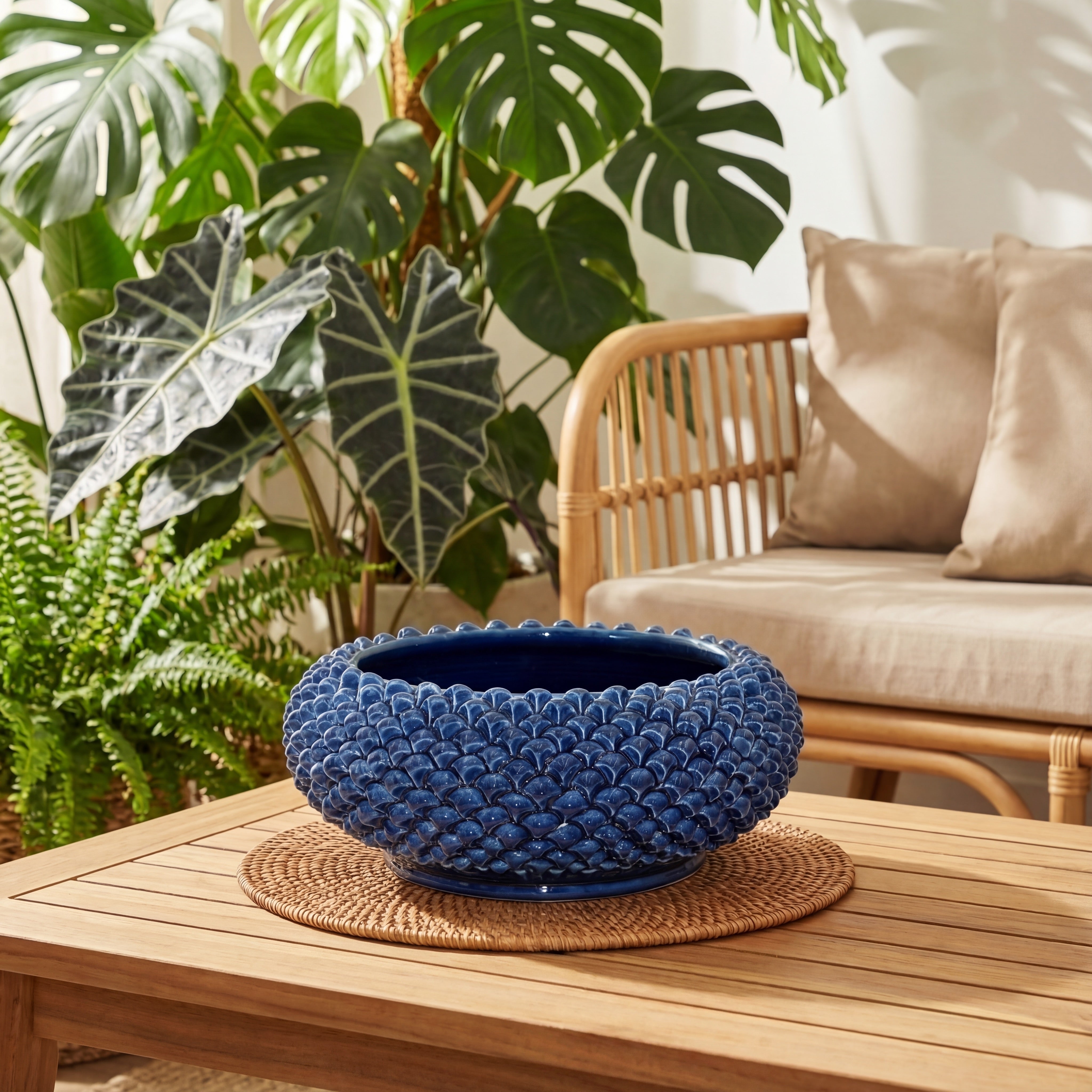 Centrotavola a Pigna diam. 25/33 cm Blu Intenso in ceramica di Caltagirone
