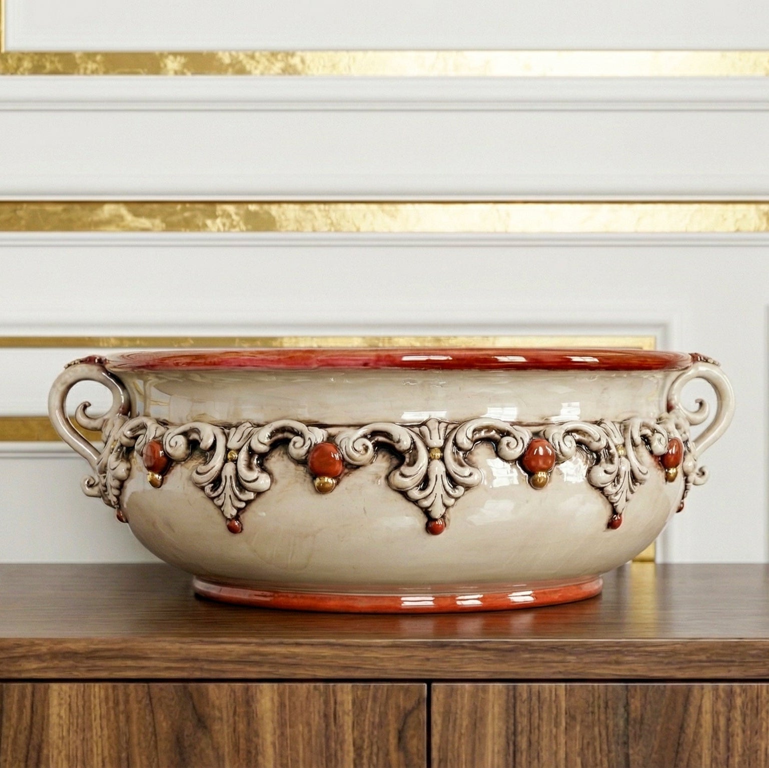 Centrotavola in Ceramica di Caltagirone Ø 30/40 cm - Madreperla Oro e Lustri