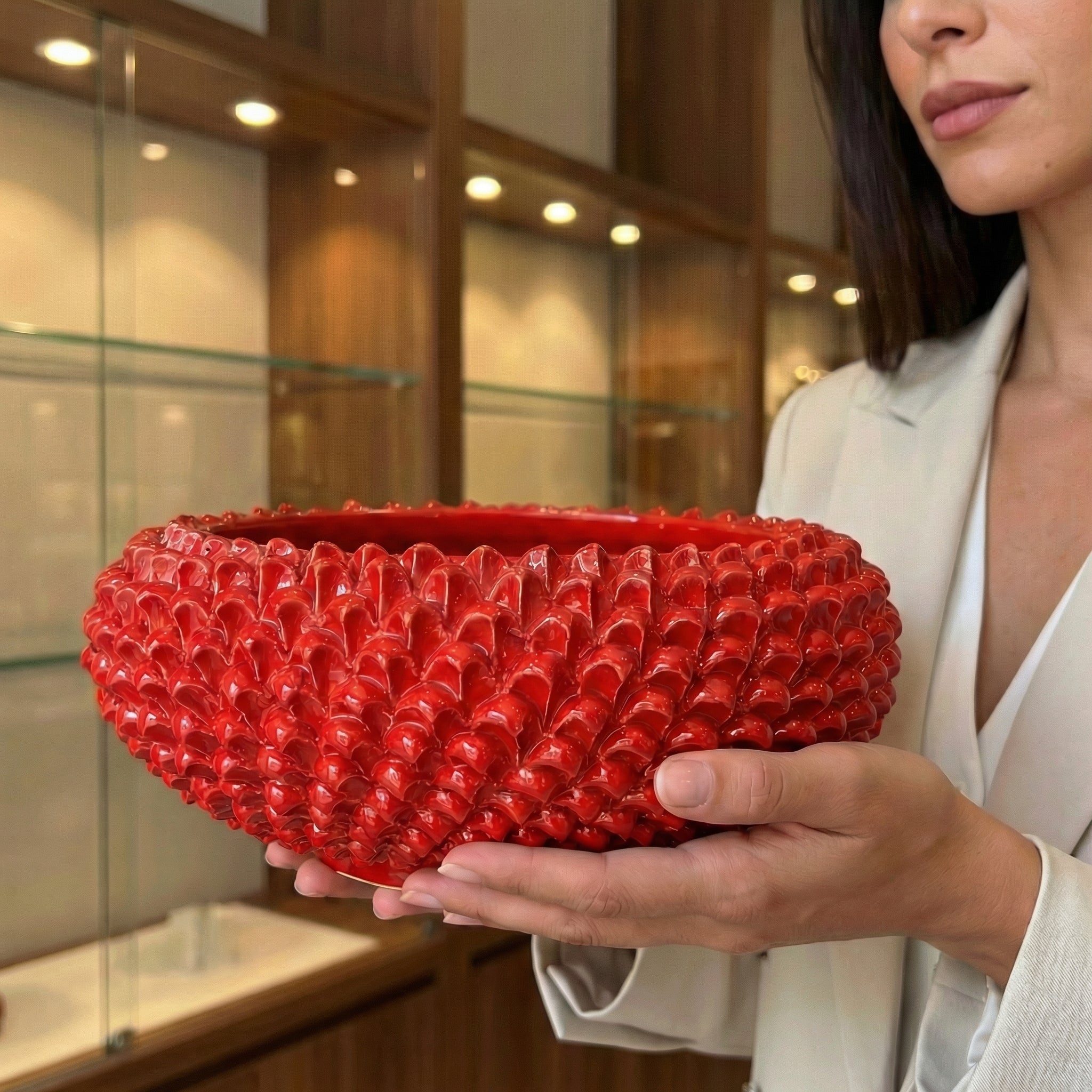 Centrotavola a Pigna diam. 25/33 cm Rosso Fuoco in ceramica di Caltagirone