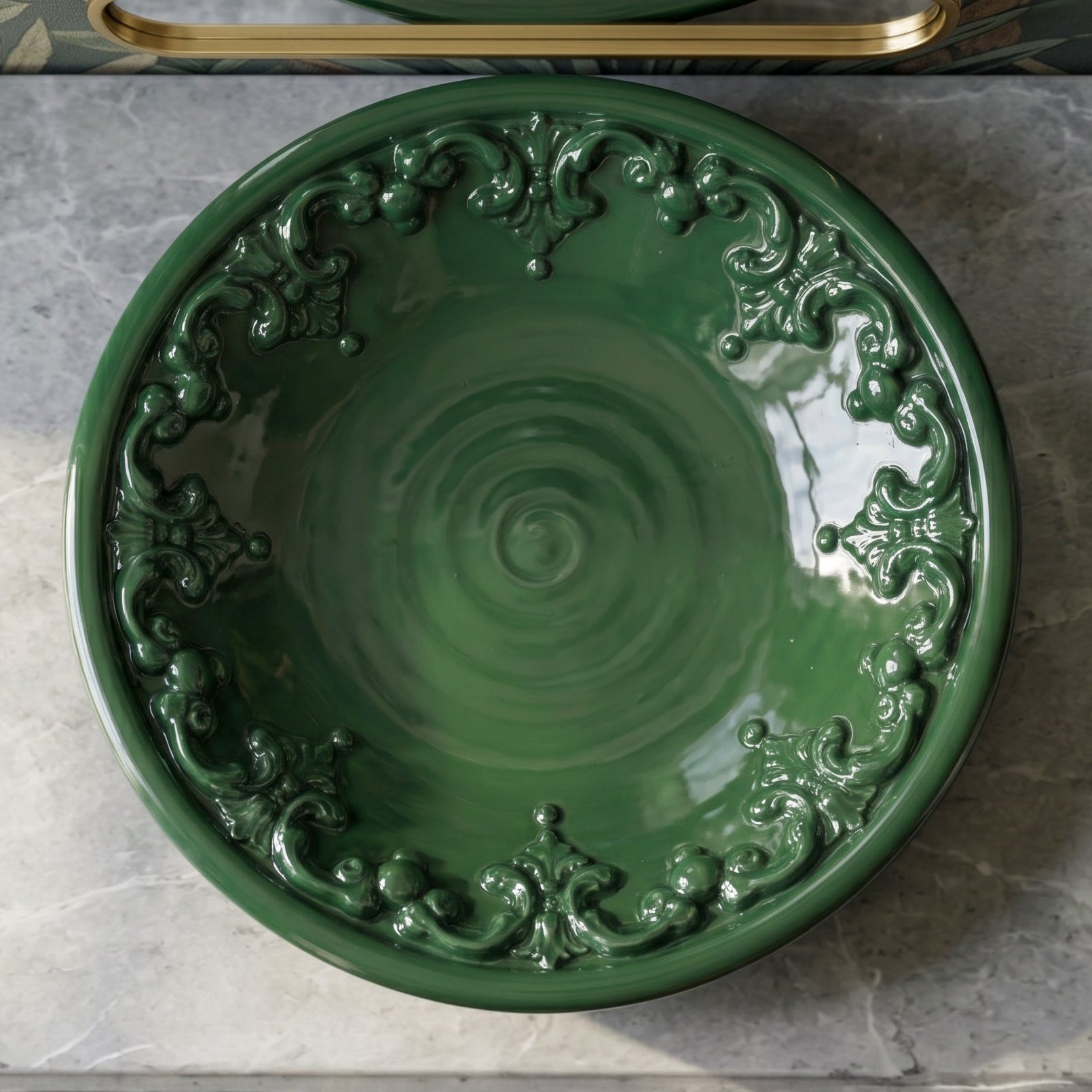 Piatto Svuota Tasche in Ceramica di Caltagirone Ø 30 cm - Plastico Sofia, Verde Antico