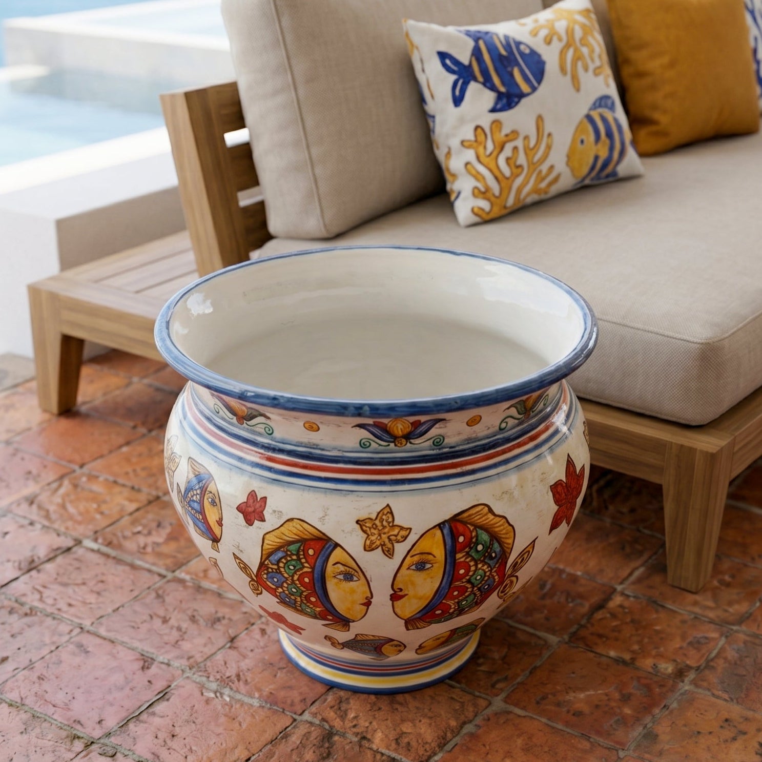 Cachepot in Ceramica di Caltagirone - Decoro Pesci