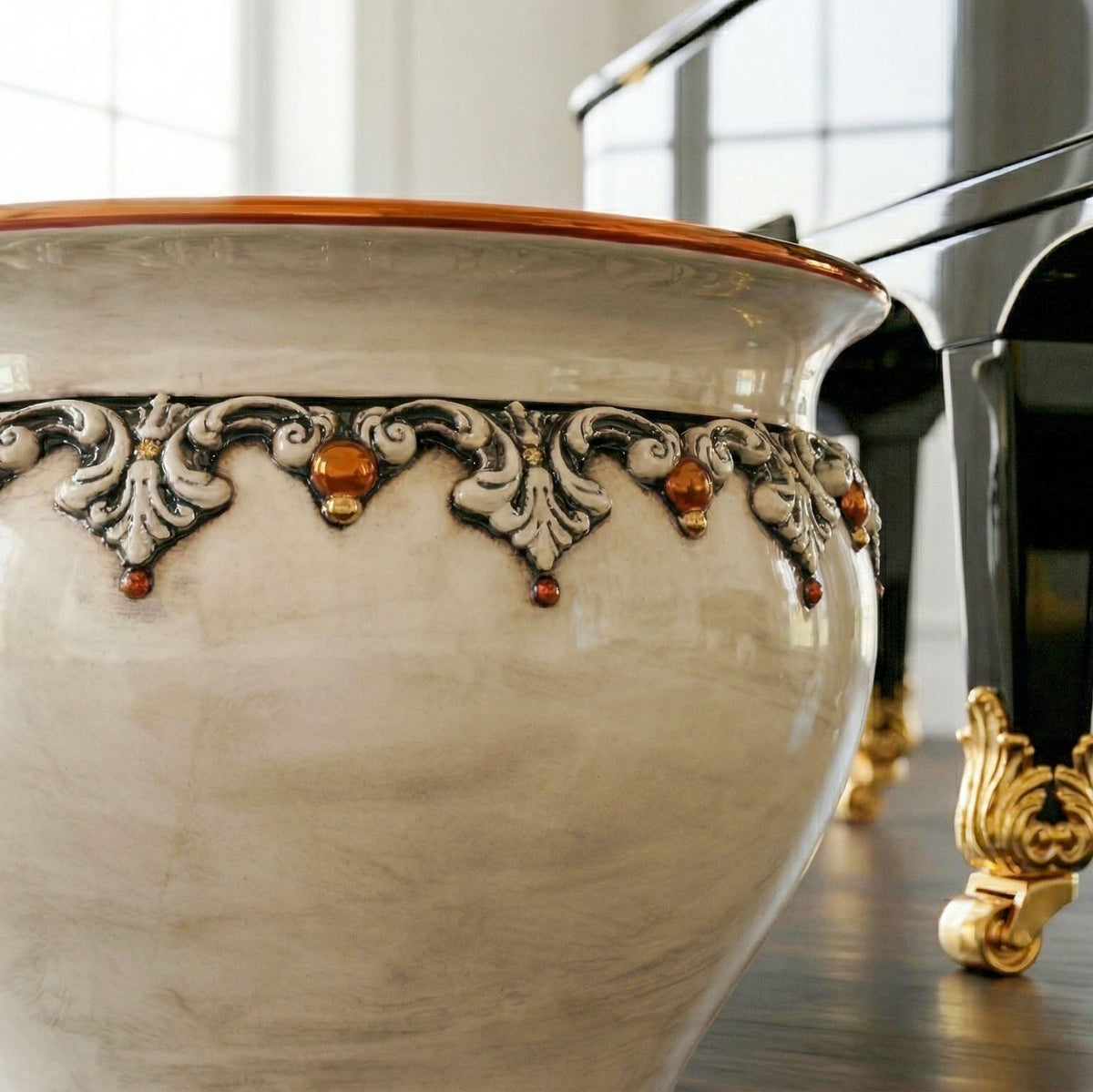 Cachepot in Ceramica di Caltagirone Ø 20/50 cm - Plastico Sofia, Madreperla Oro e Lustri
