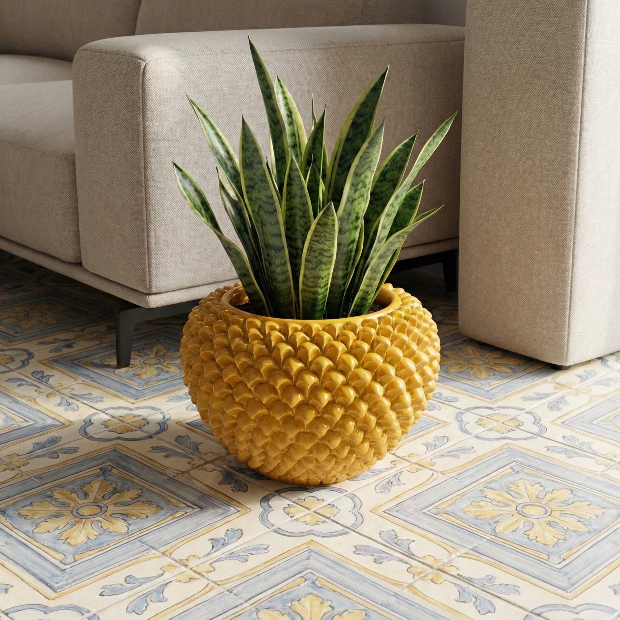 Cachepot a Pigna in Ceramica di Caltagirone — Senape