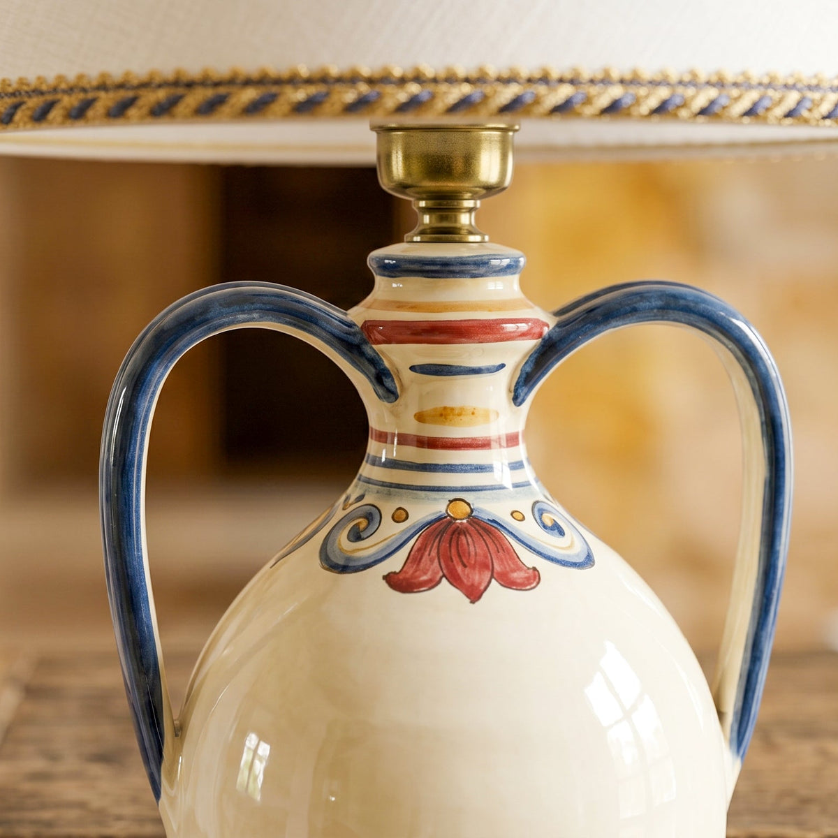 Lume fiasca con manici in Ceramica di Caltagirone h 66 cm - Decoro Sicily
