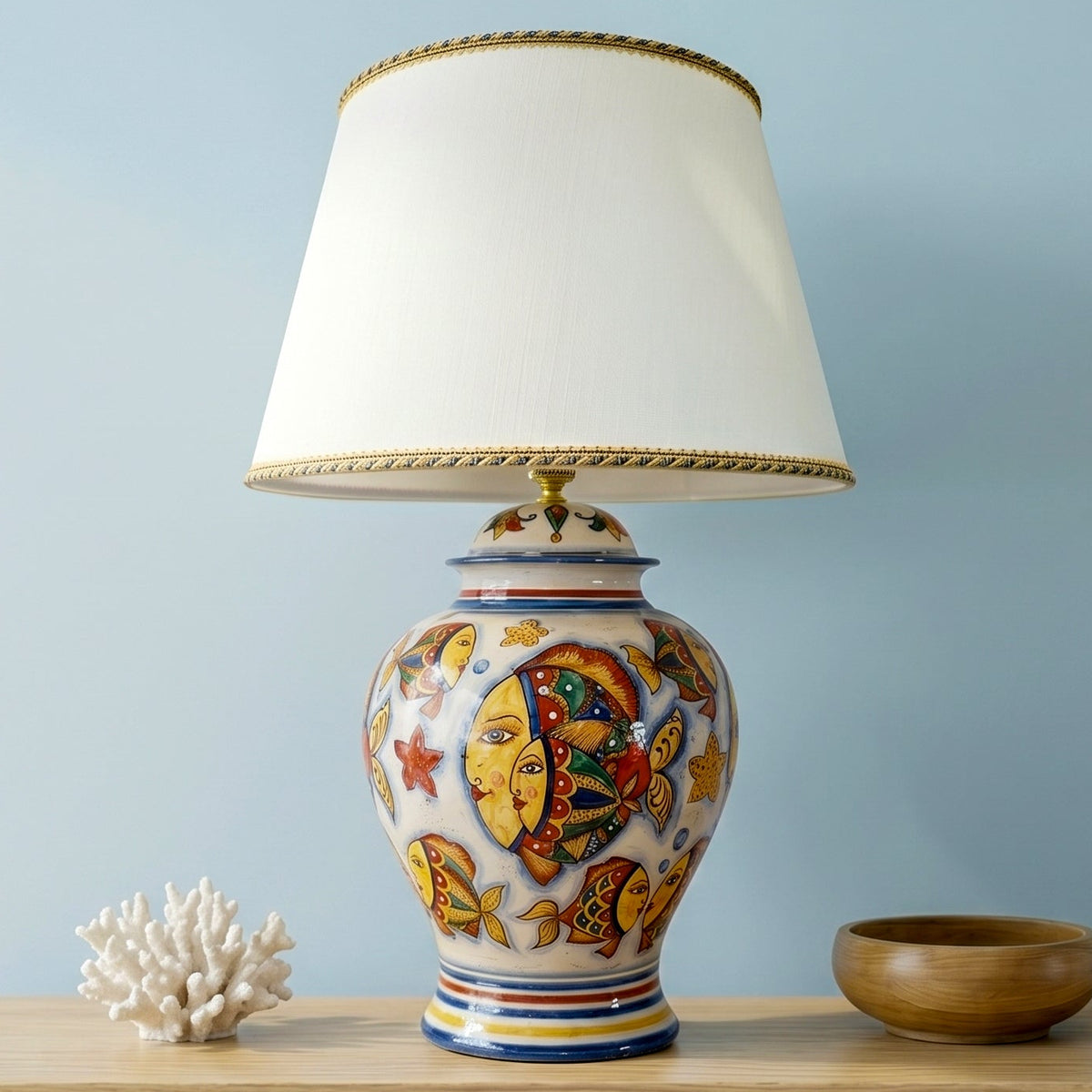 Lume Potiche in Ceramica di Caltagirone - Decoro Pesci