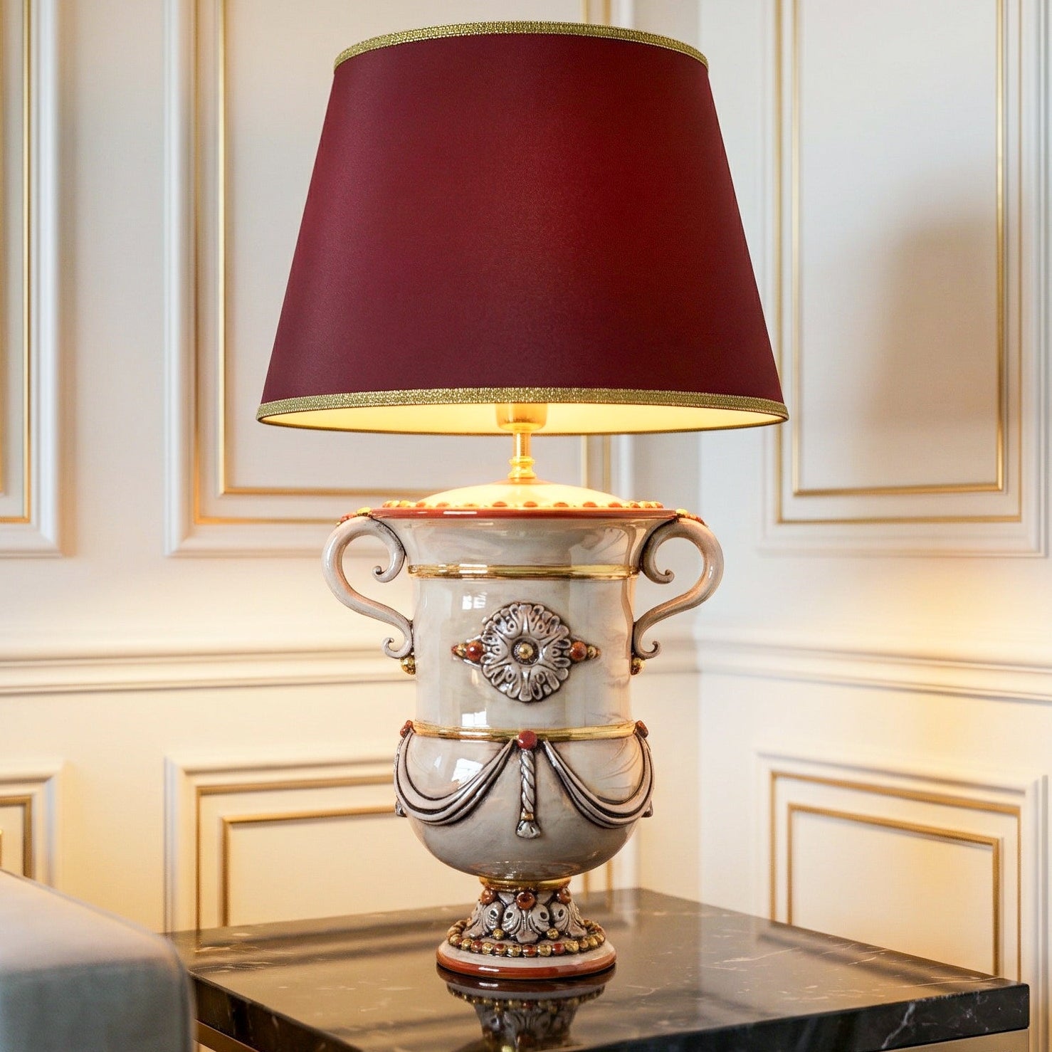 Lume Monumentale in Ceramica di Caltagirone h 31 cm - Madreperla Oro e Lustri
