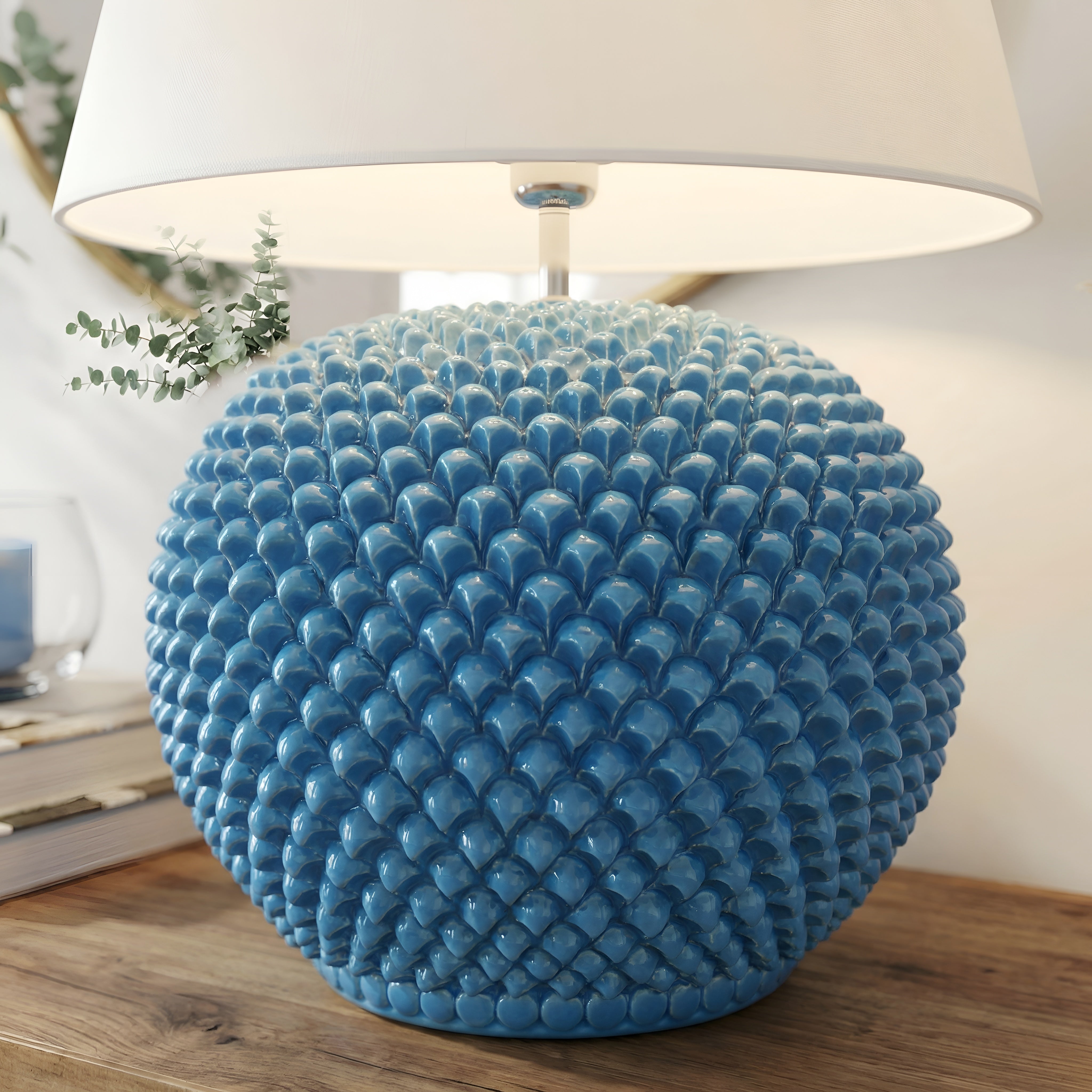 Italienische Keramiklampe, Türkis – Caltagirone Keramik – Italienische Tischlampen-Tradition