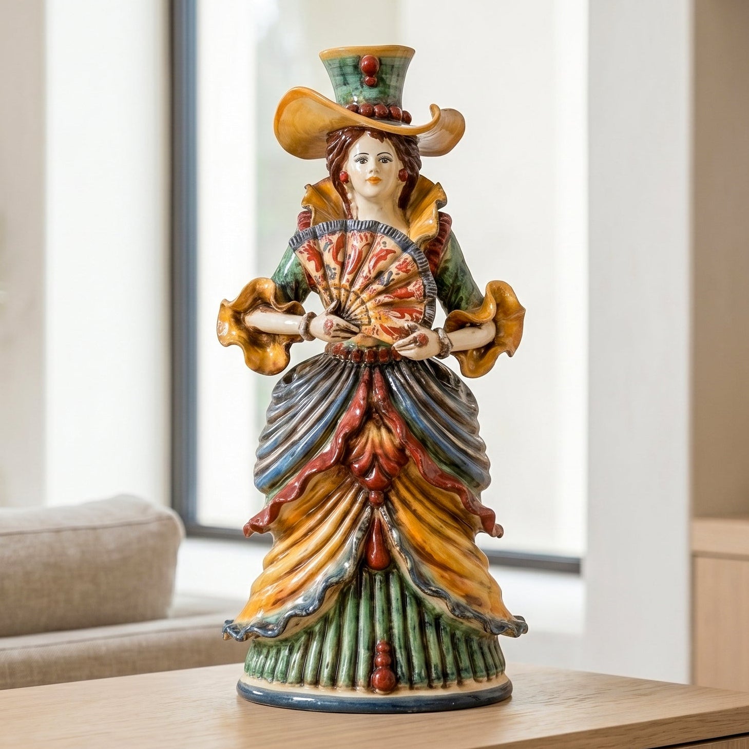Lumiera media femmina in Ceramica di Caltagirone h 34 cm - Decoro Sicily