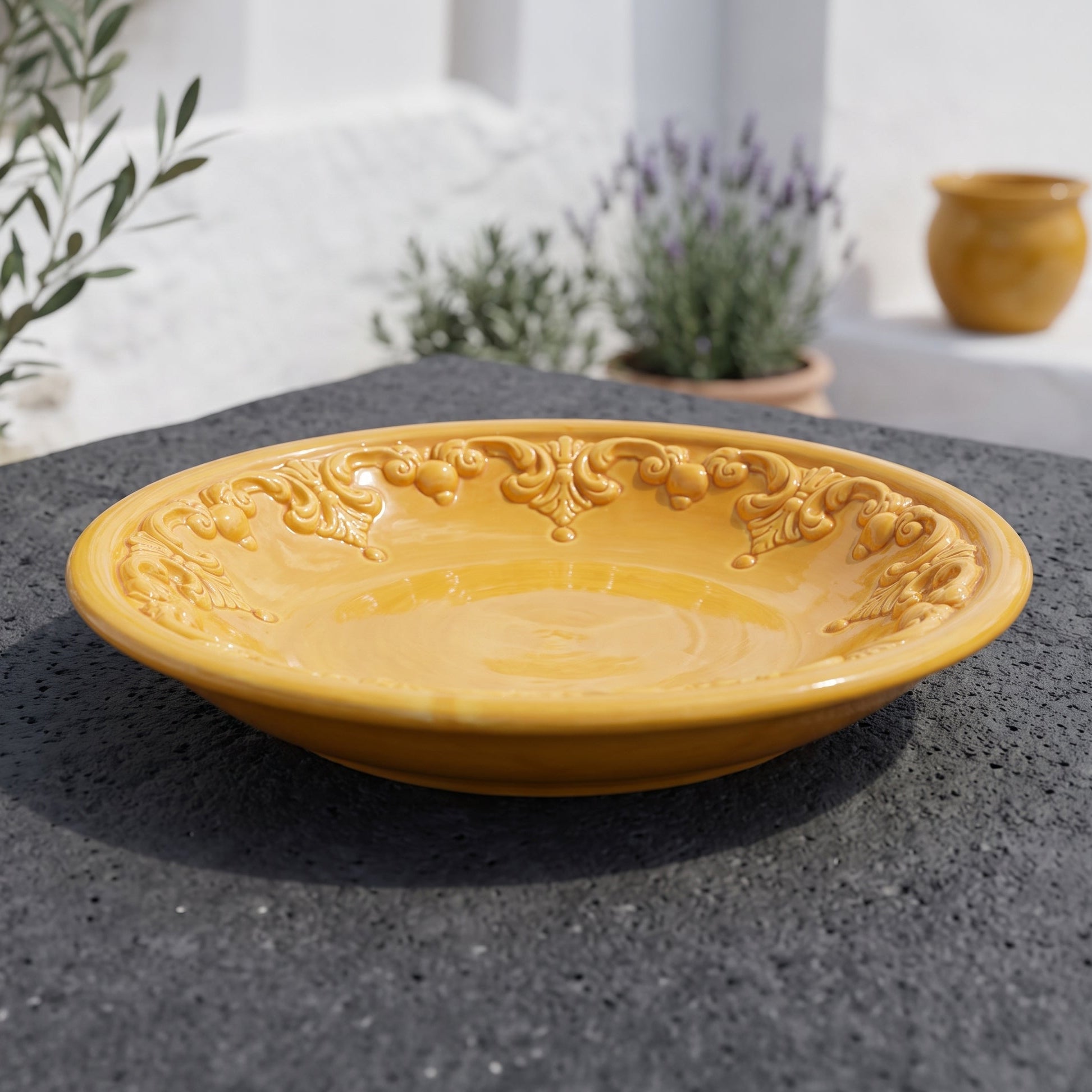 Piatto Svuota Tasche in Ceramica di Caltagirone Ø 30 cm - Plastico Sofia, Senape