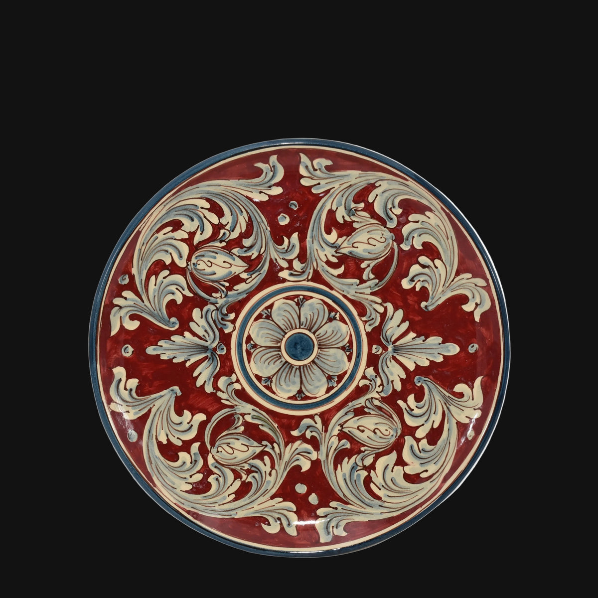 Piatto Ornamentale, Ornato Blu e Bordeaux. Ceramica siciliana di Caltagirone, Sofia