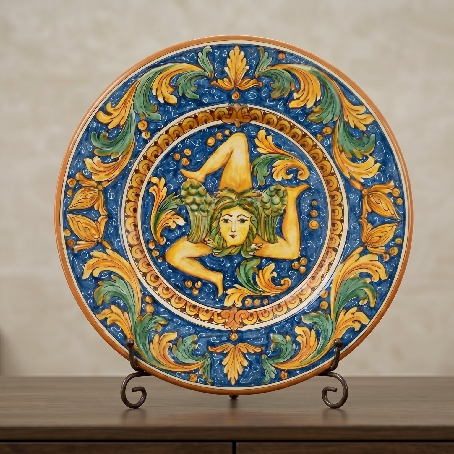 Piatto Trinacria in Ceramica di Caltagirone — Ornato Calatino