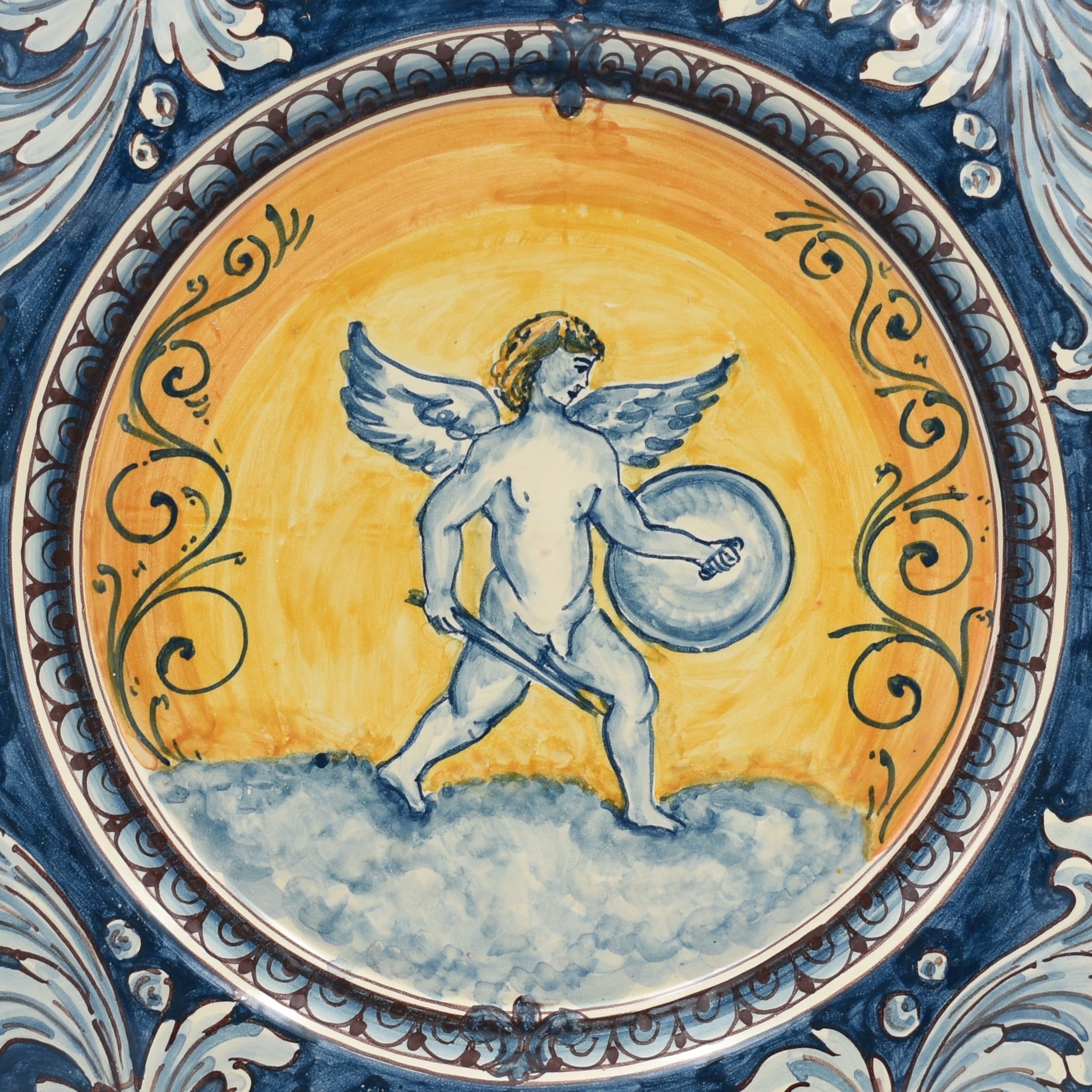 Piatto Cappello Prete in Ceramica di Caltagirone — Soldato Angelico, Mono Blu