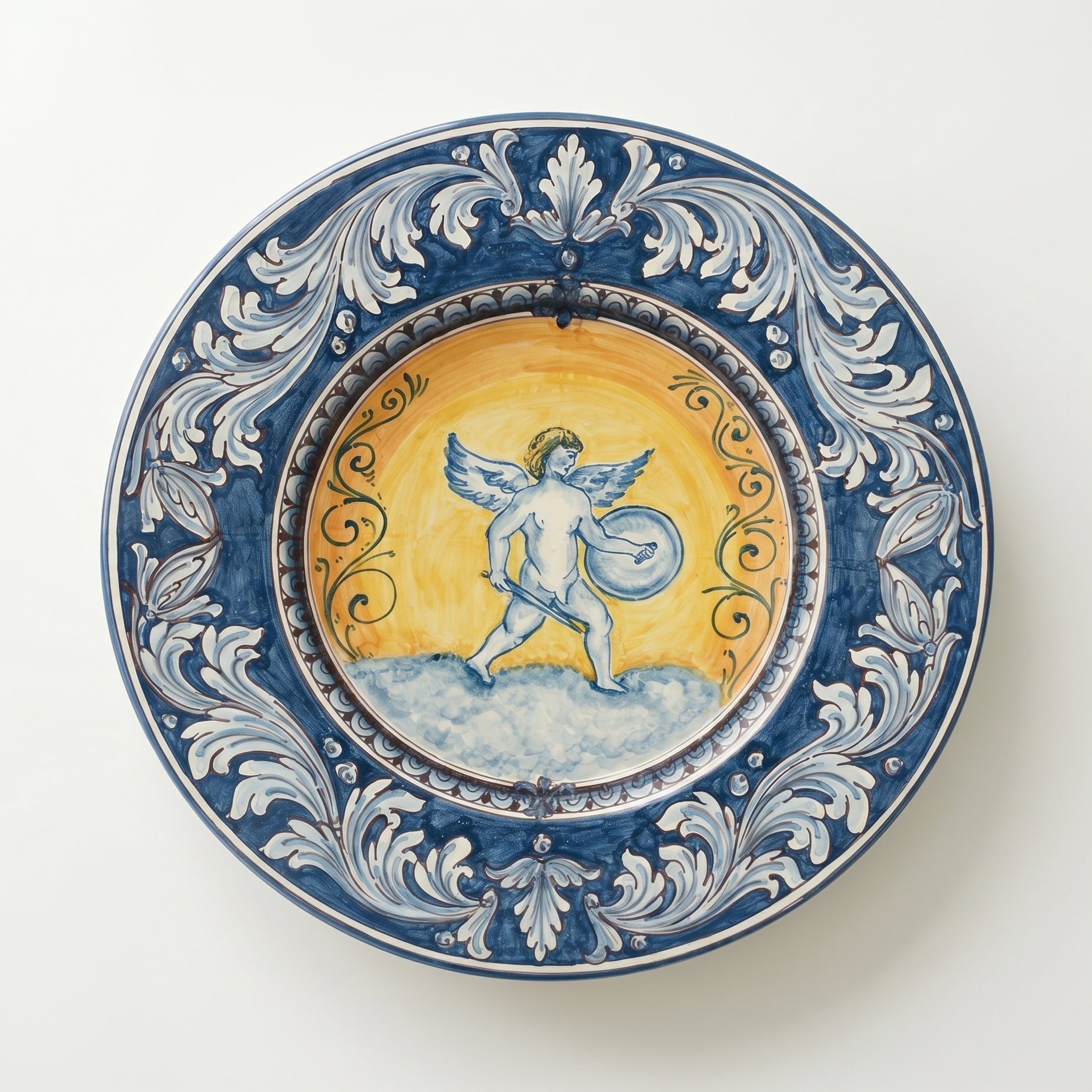 Piatto Cappello Prete in Ceramica di Caltagirone — Soldato Angelico, Mono Blu