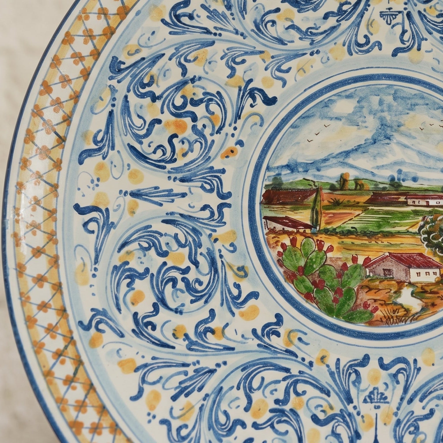 Piatto Ornamentale in Ceramica di Caltagirone - Blu e Arancio, Serie d'Arte