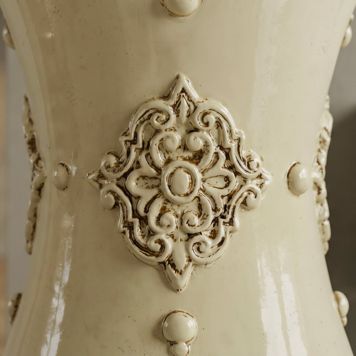 Portaombrelli Albarello in Ceramica di Caltagirone h 50 cm - Plastico Sofia, Avorio
