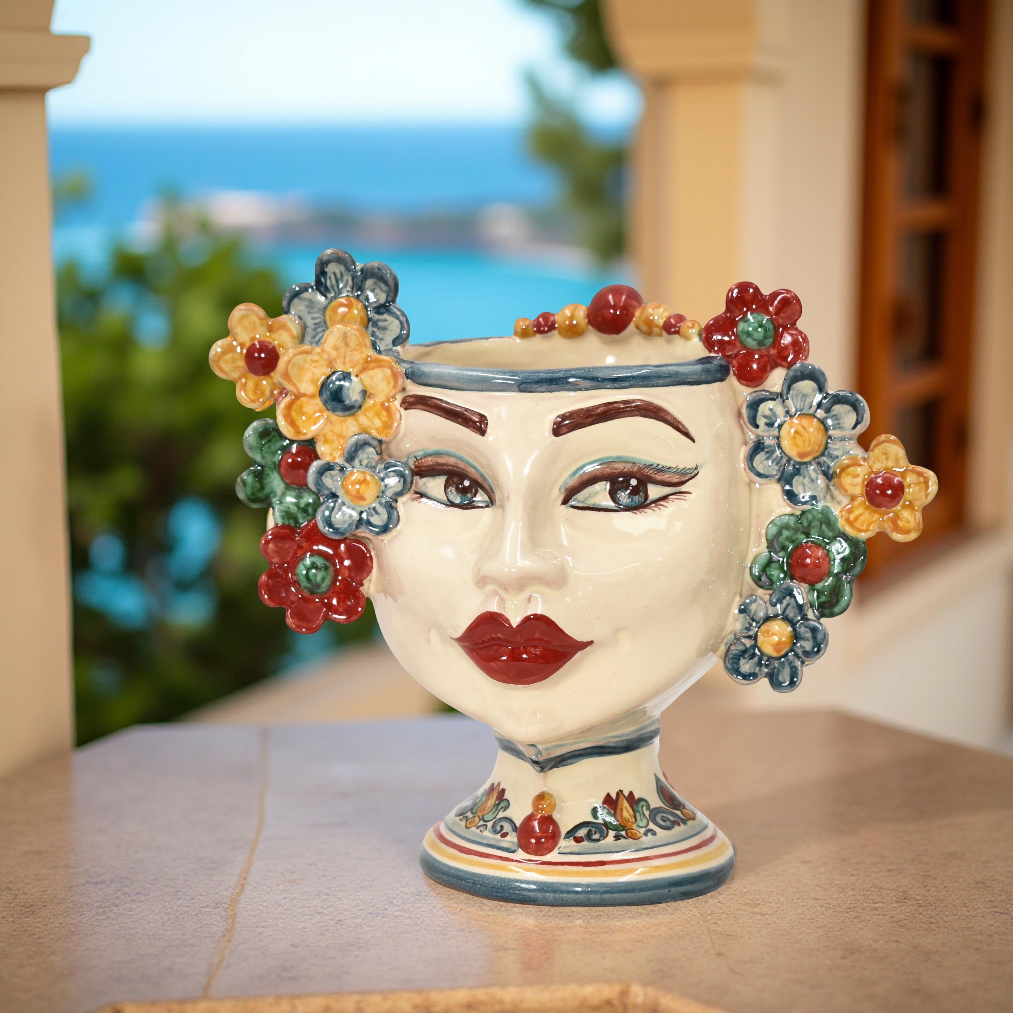 Testa h 20 c/fiori c/espressione labbra rosse decoro sicily femmina