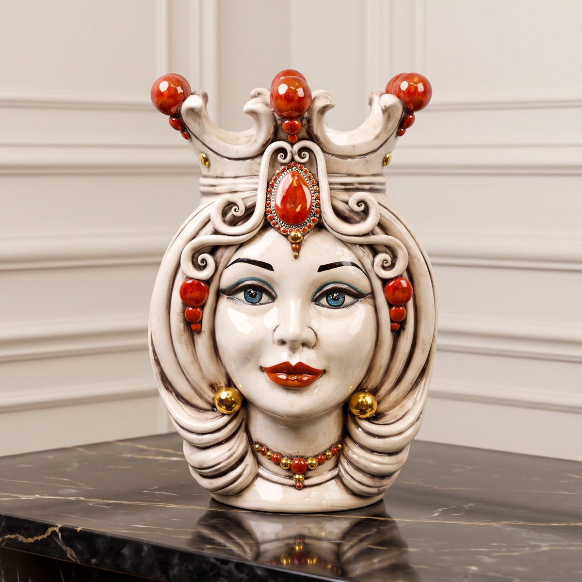 Testa di Moro h 38 cm - Donna, Madreperla Antichizzato Oro e Lustri | Ceramica Caltagirone