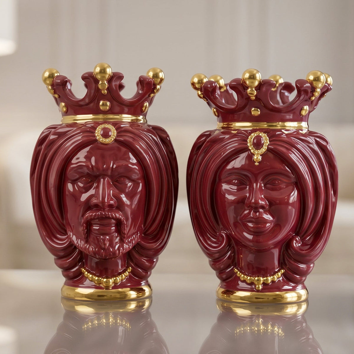 Testa di Moro h 25 cm - Bordeaux e Oro | Ceramica Caltagirone