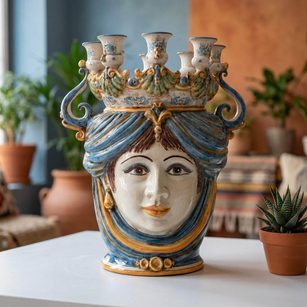 Testa a candeliere h 40 blu e arancio femmina