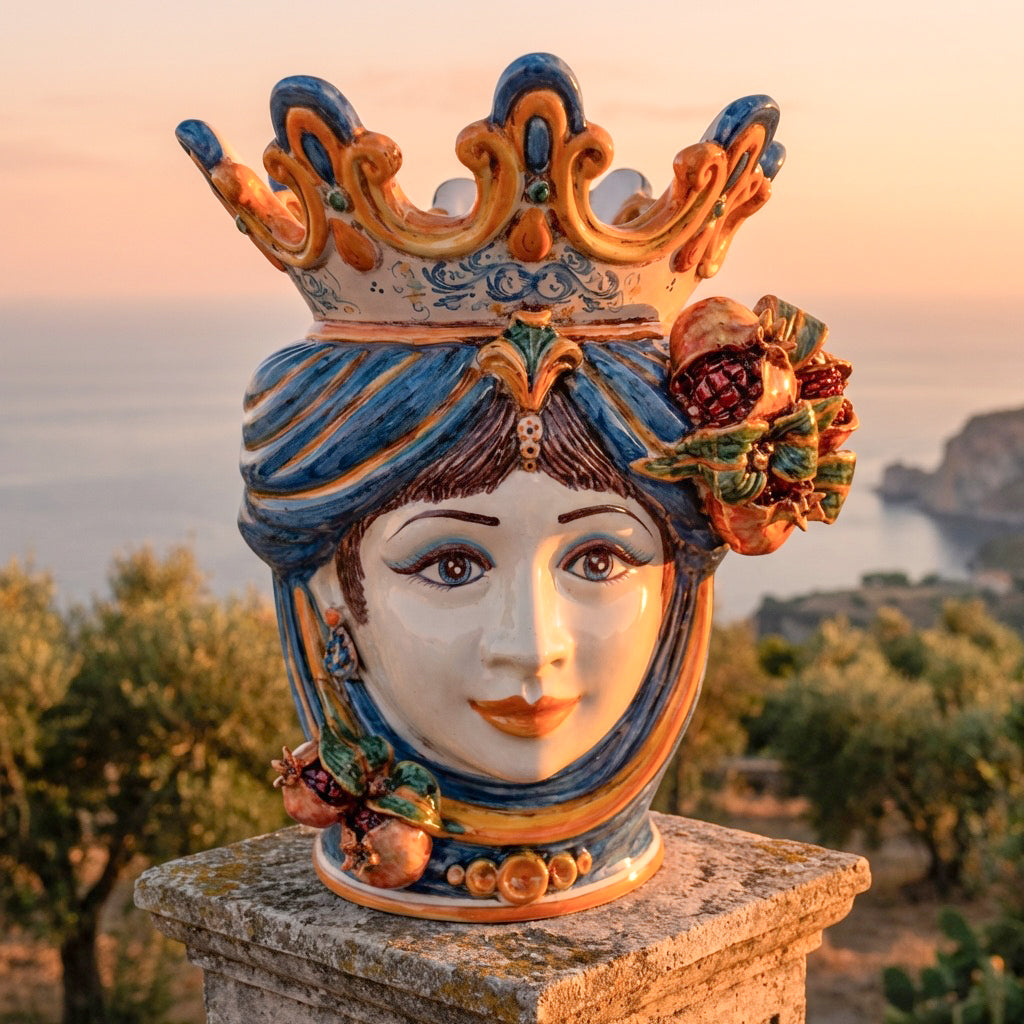 Testa di moro h 40 melograni blu e arancio femmina