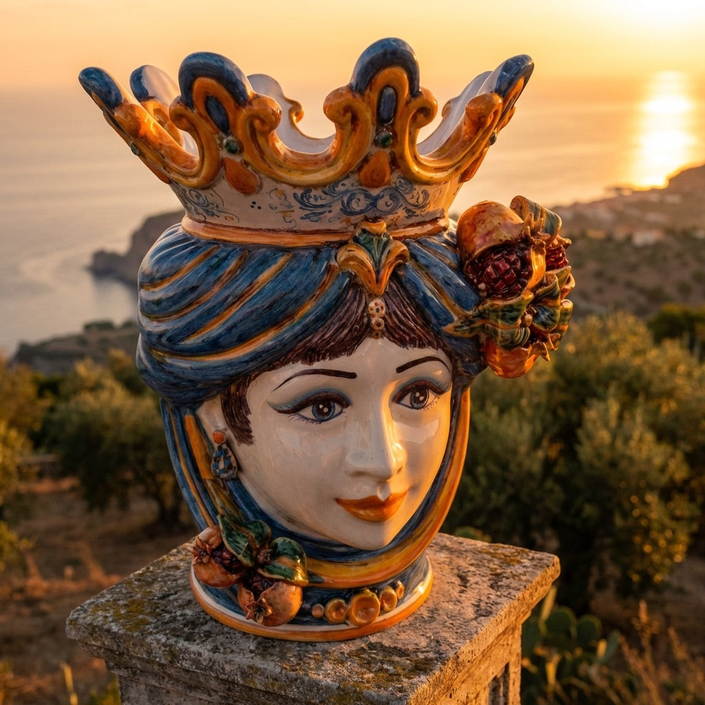 Testa di moro h 40 melograni blu e arancio femmina