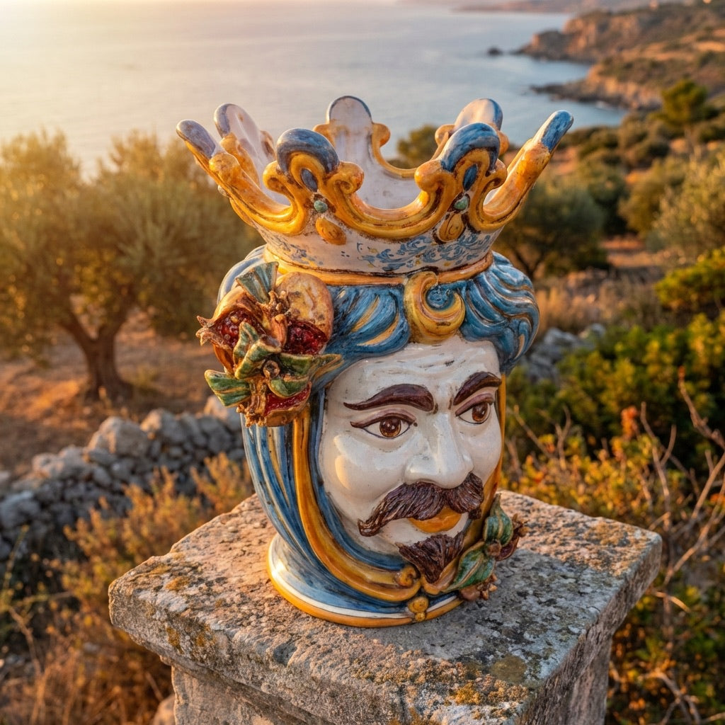 Testa h 40 melograni blu e arancio maschio bianco