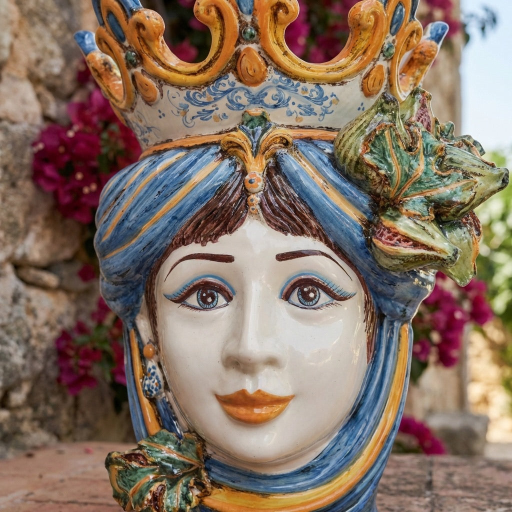 Testa di Moro con Fichi h 40 cm — Donna, Blu e Arancio
