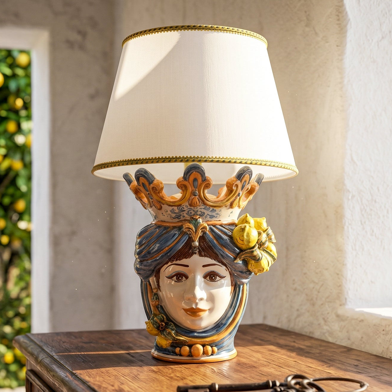 Lume a testa h 70 cm limoni blu e arancio donna