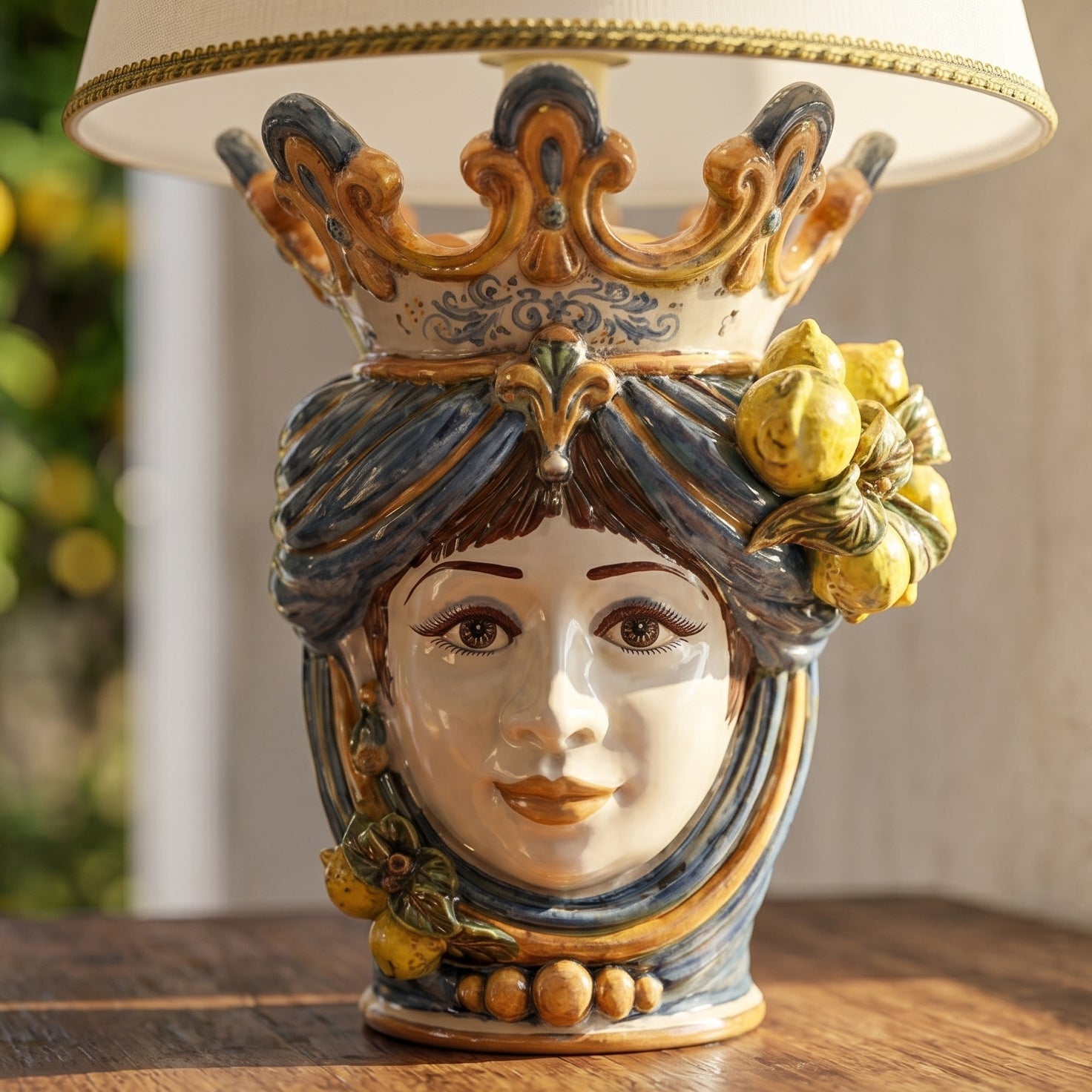 Lume a testa h 70 cm limoni blu e arancio donna