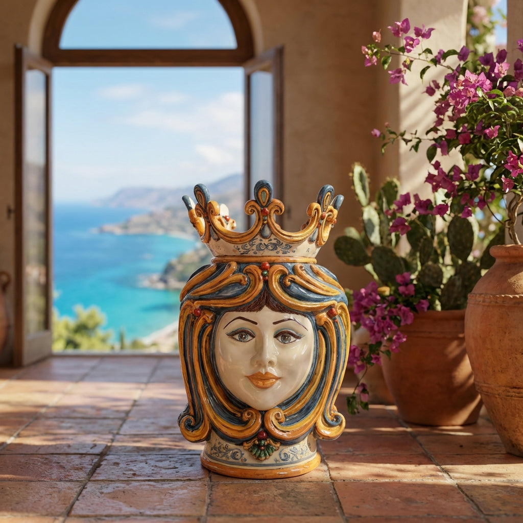 Testa di Moro h 60 cm — Donna, Blu e Arancio