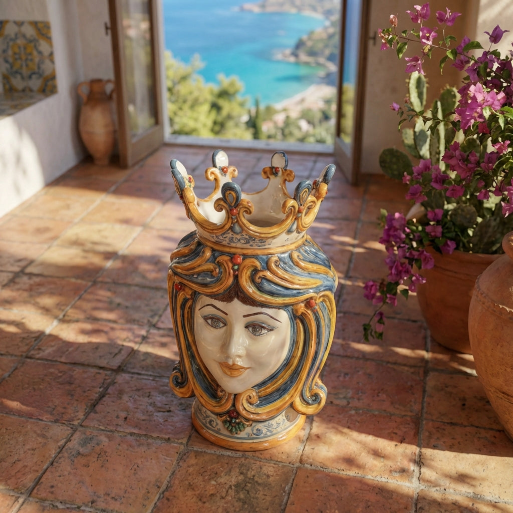 Testa di Moro h 60 cm — Donna, Blu e Arancio