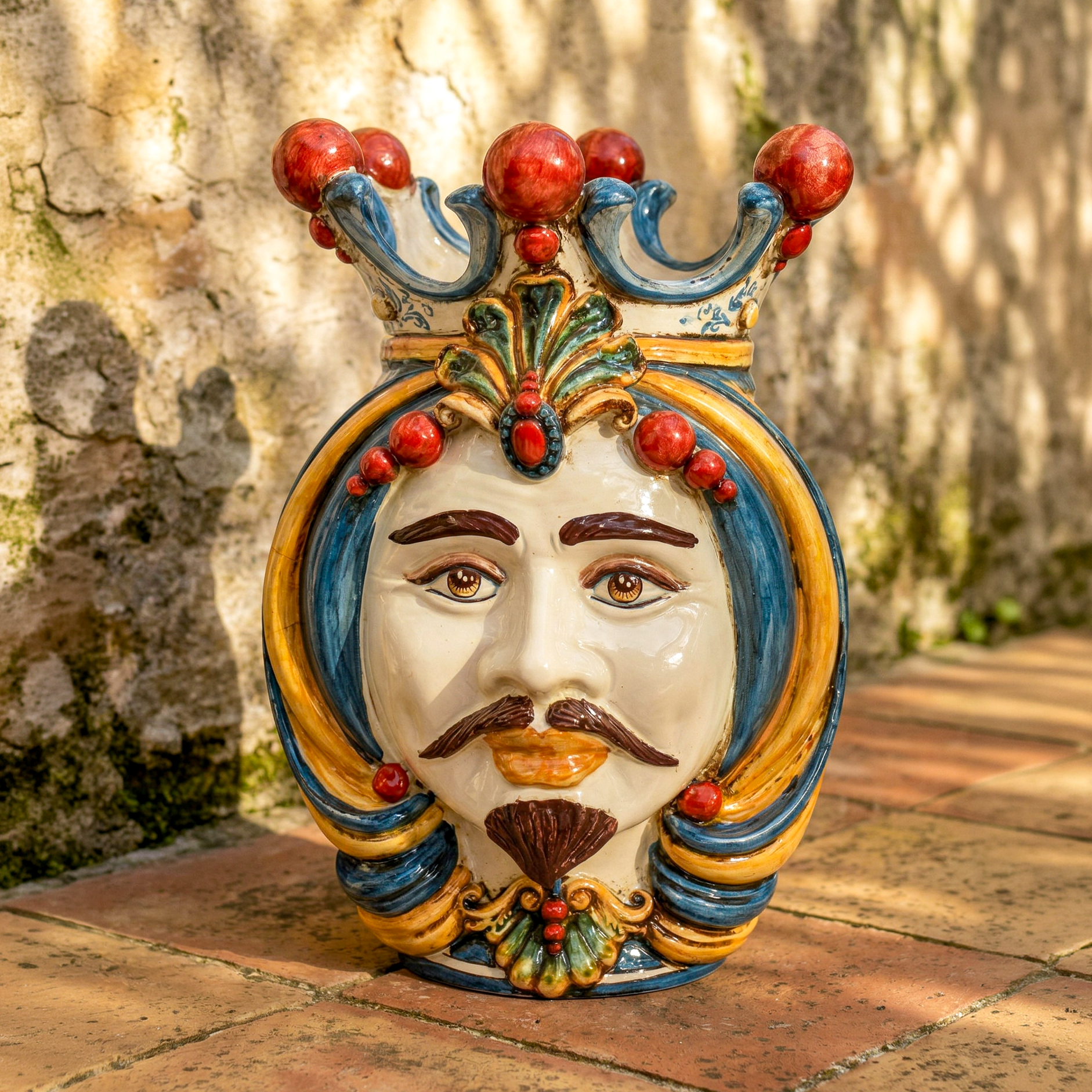 Moro-Kopf-Vase H 38 cm, Weißer Mann, Decoro Sicily – Testa di Moro aus Caltagirone, Sizilien