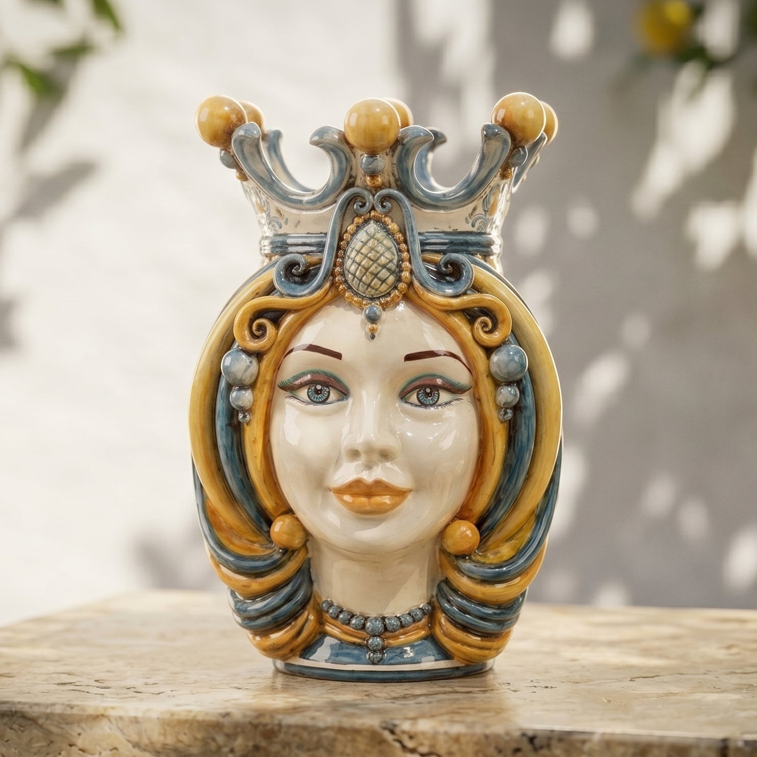 Testa h 38 in blu e arancio femmina - Ceramiche Di Caltagirone Sofia