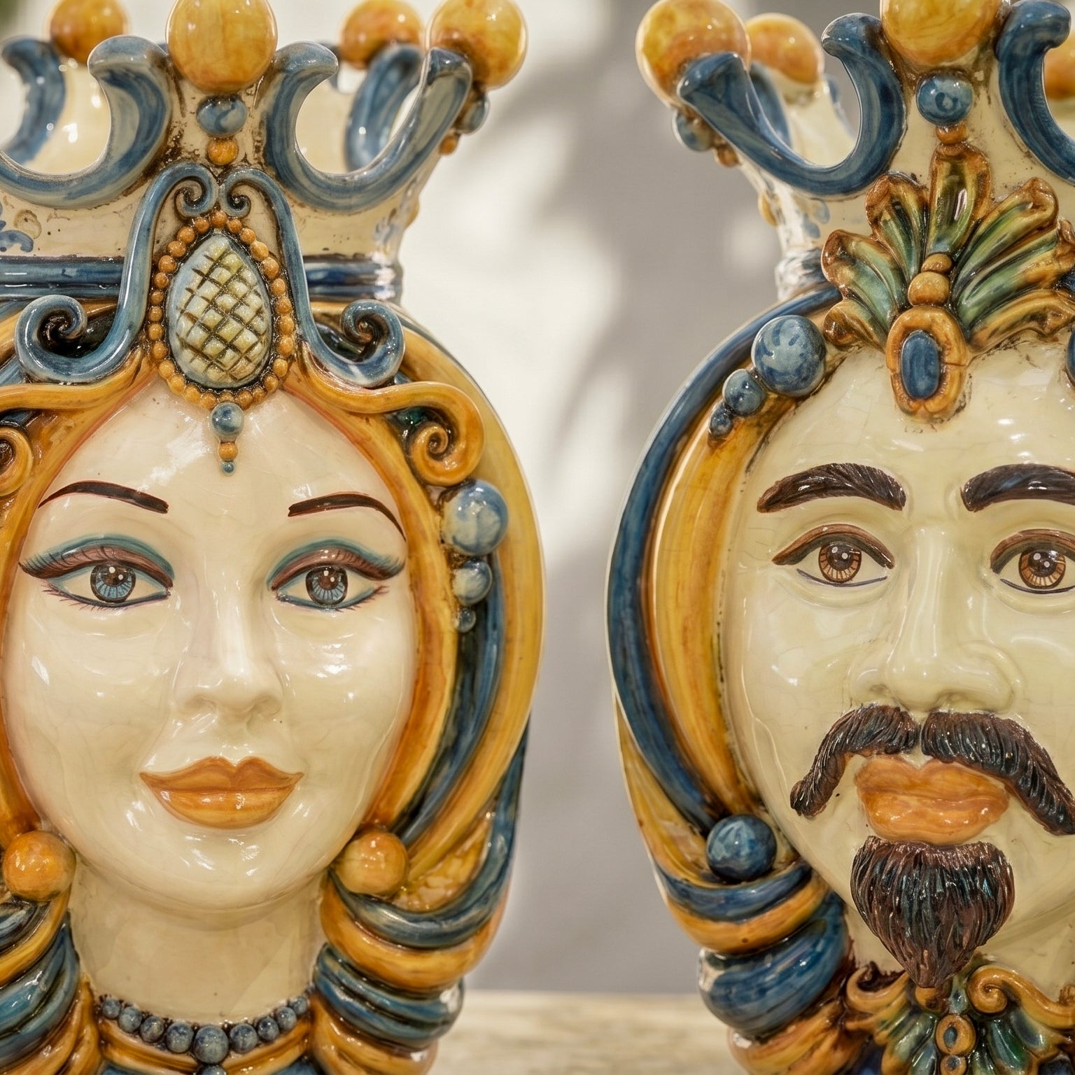 Testa h 38 in blu e arancio femmina - Ceramiche Di Caltagirone Sofia