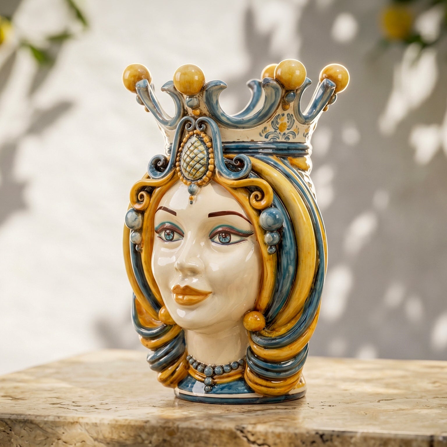 Testa h 38 in blu e arancio femmina - Ceramiche Di Caltagirone Sofia