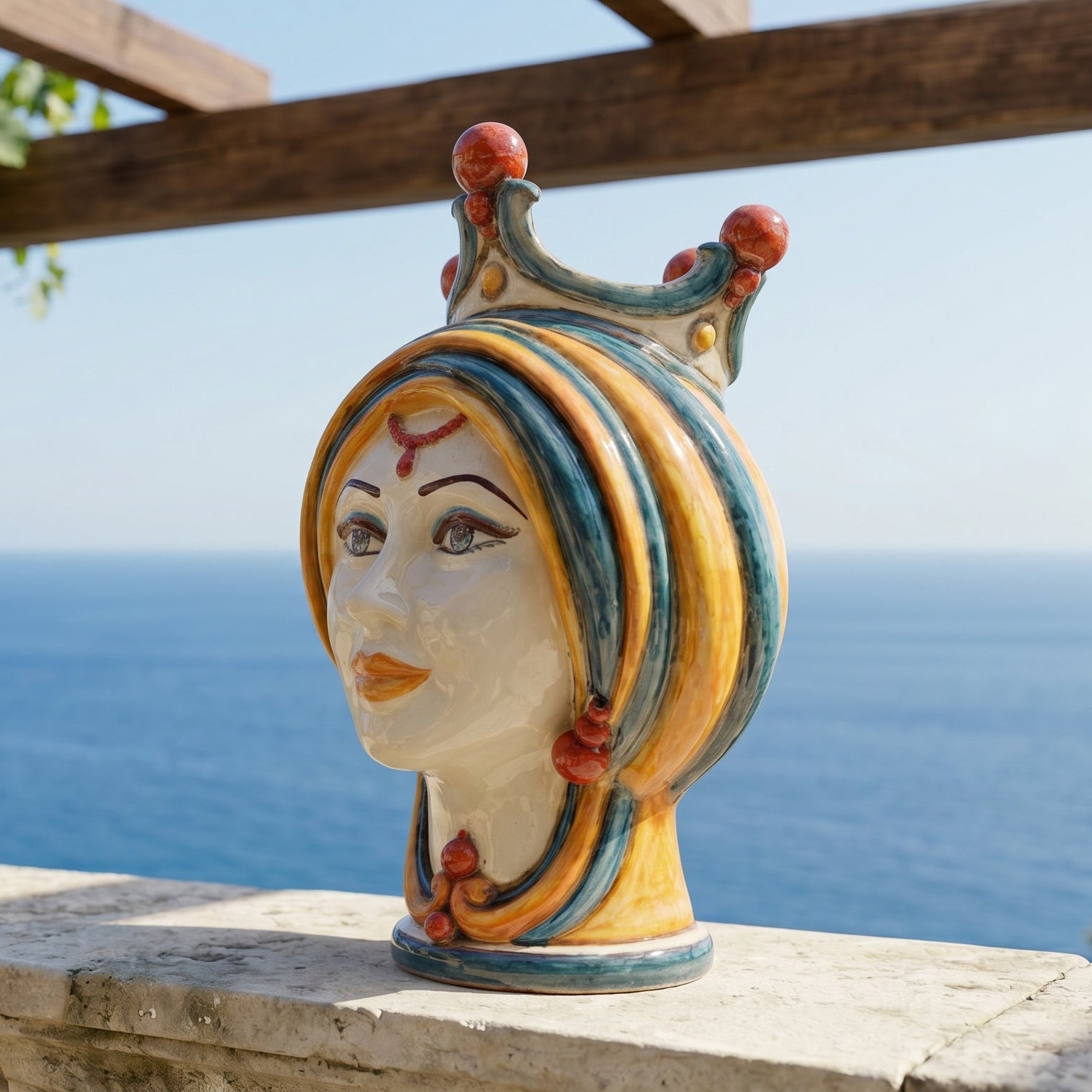 Testa di Moro h 30 cm — Donna, Blu e Arancio