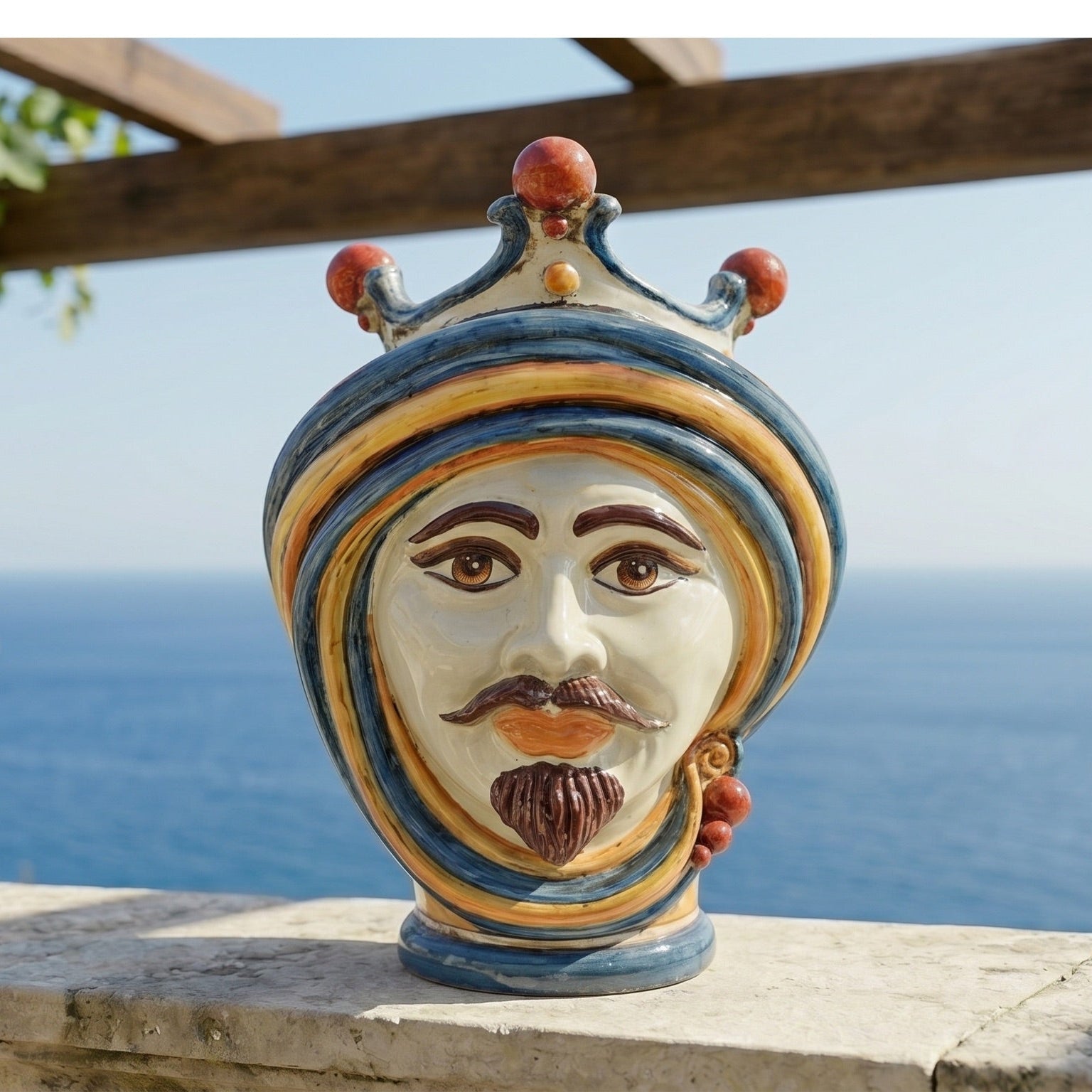 Testa di Moro h 30 cm — Maschio Bianco, Blu e Arancio
