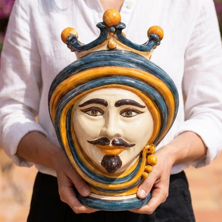 Testa di Moro h 30 cm — Maschio, Blu e Arancio
