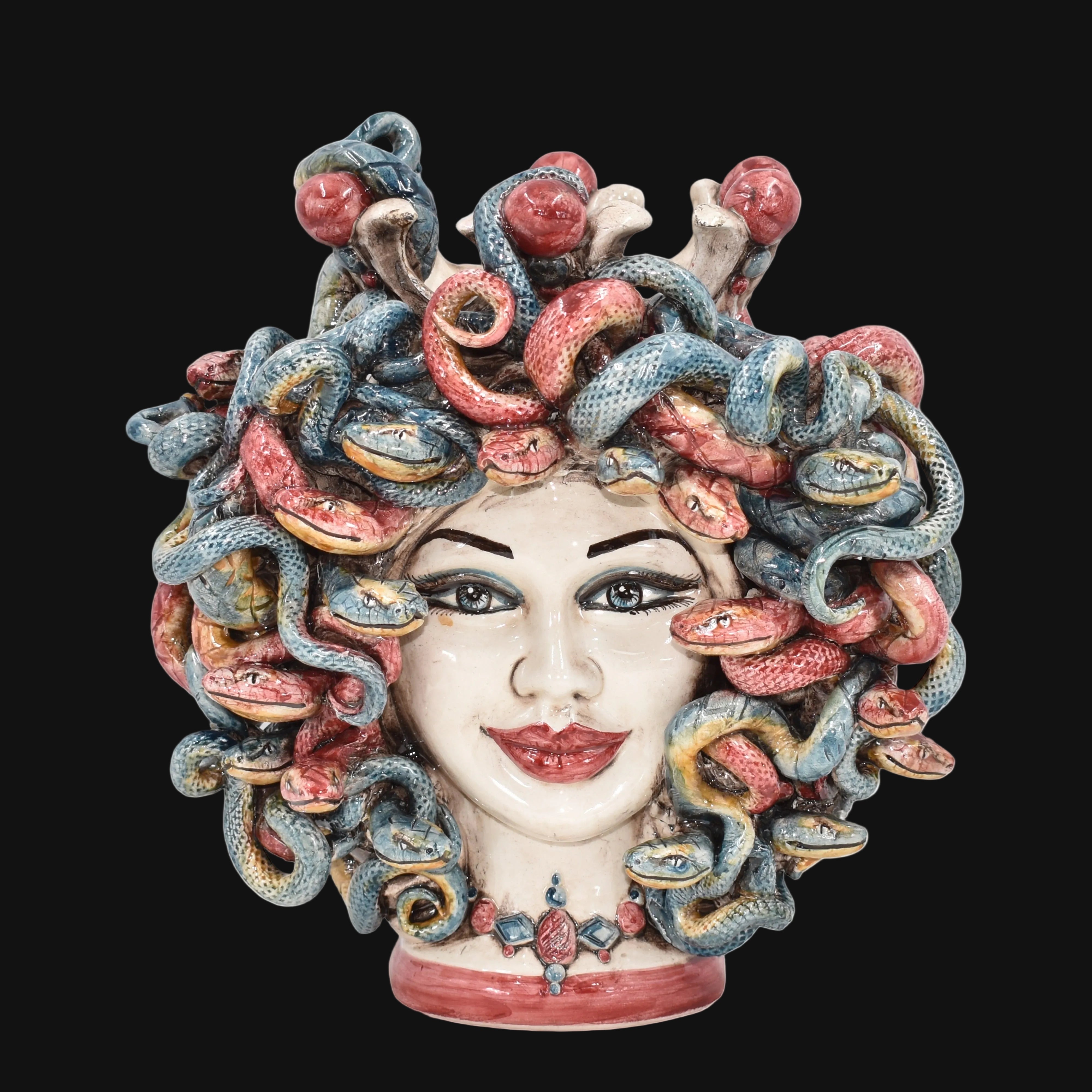 Testa Medusa h 25 cm maschio moro — con Perline Bordeaux | Ceramica Caltagirone