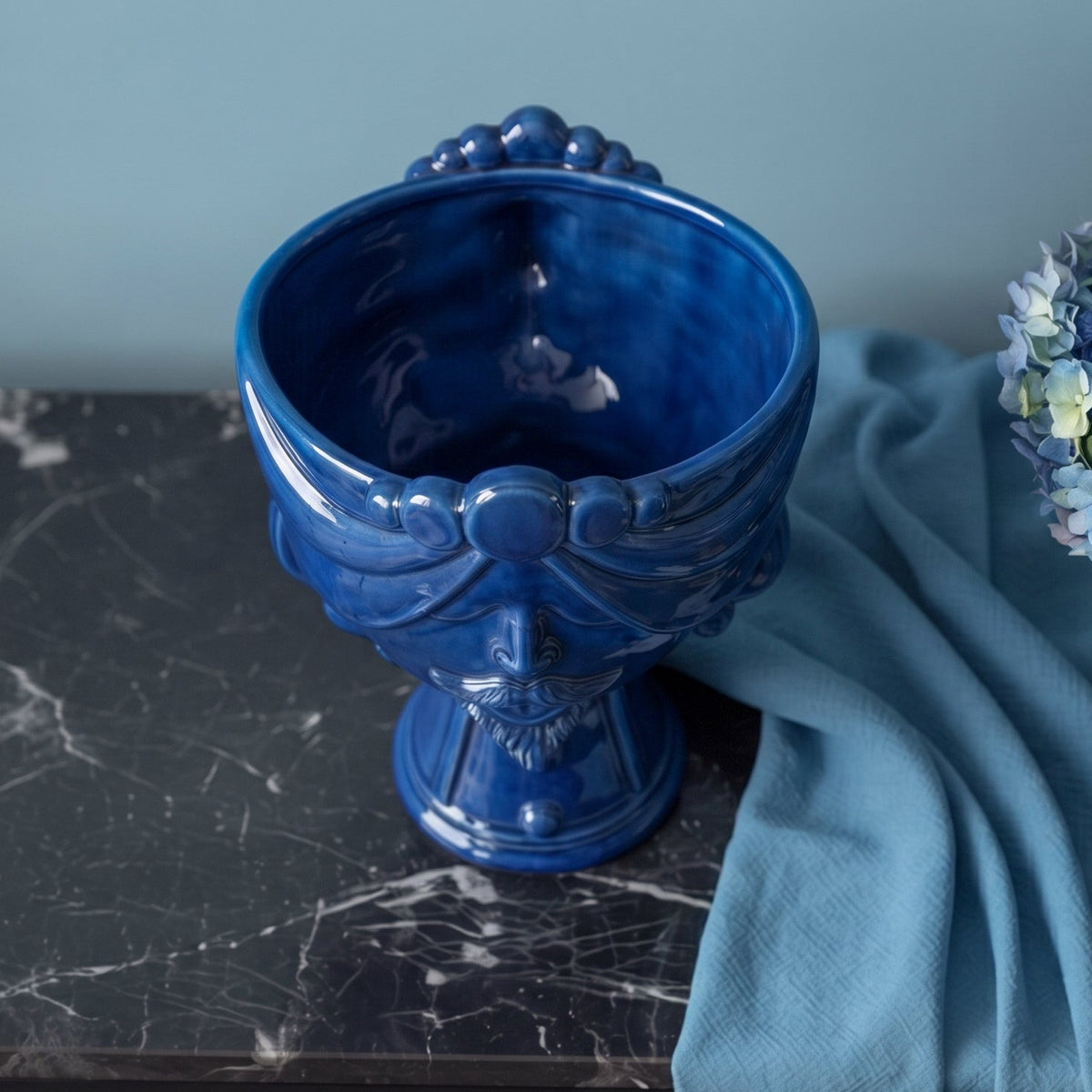 Testa Zahira h 30 cm - Uomo, Blu Intenso | Ceramica Caltagirone