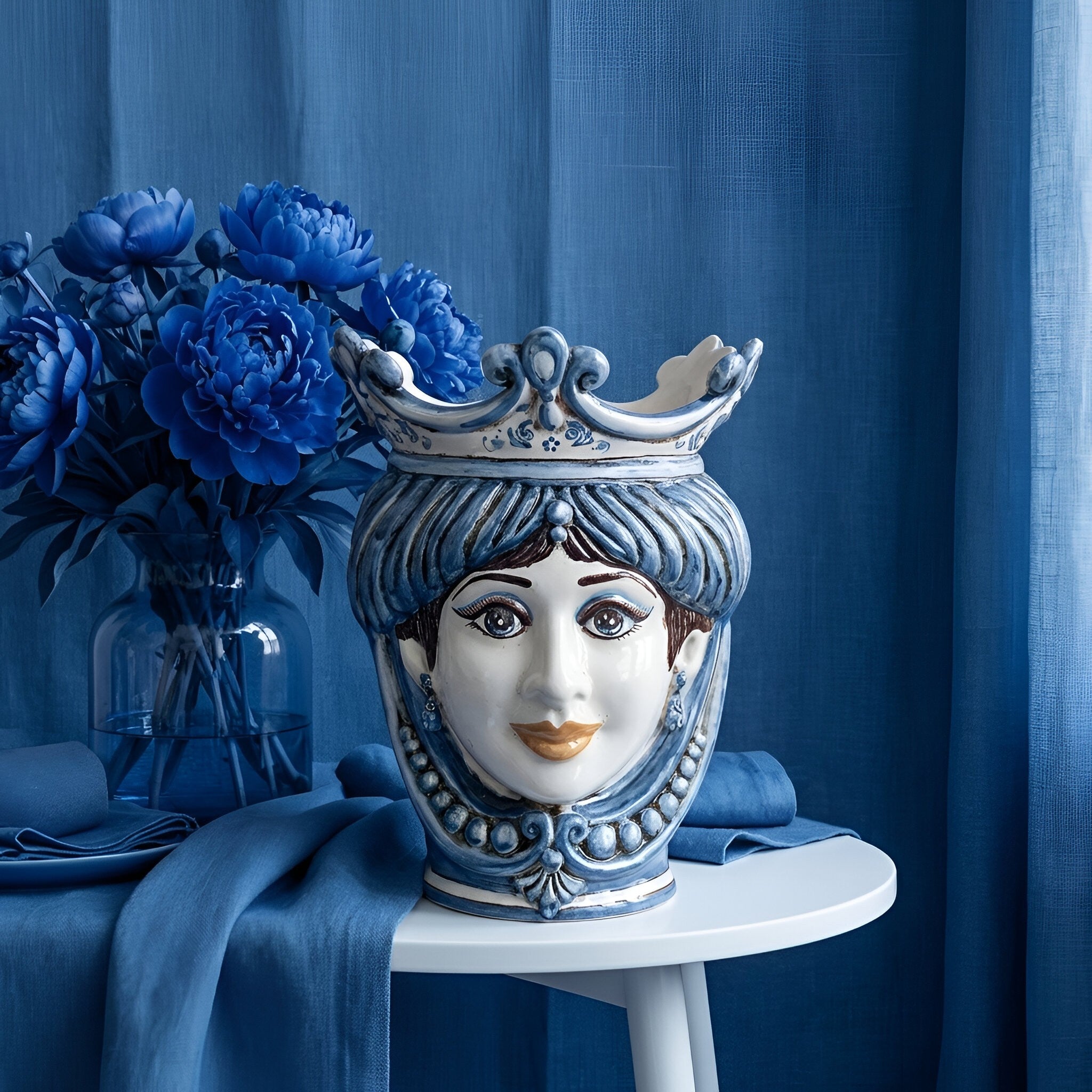 Testa h 25 c/perline mono blu femmina