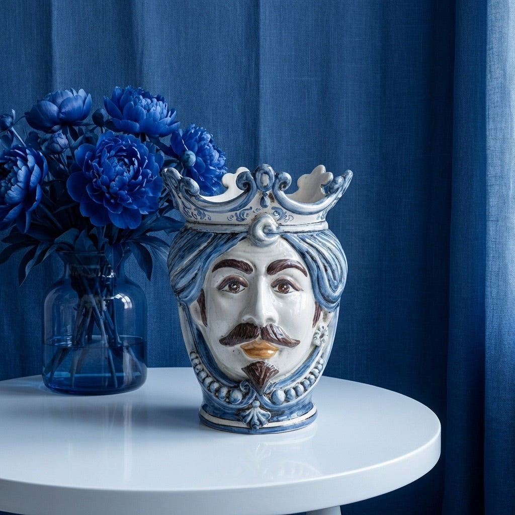 Testa h 25 c/perline mono blu maschio bianco