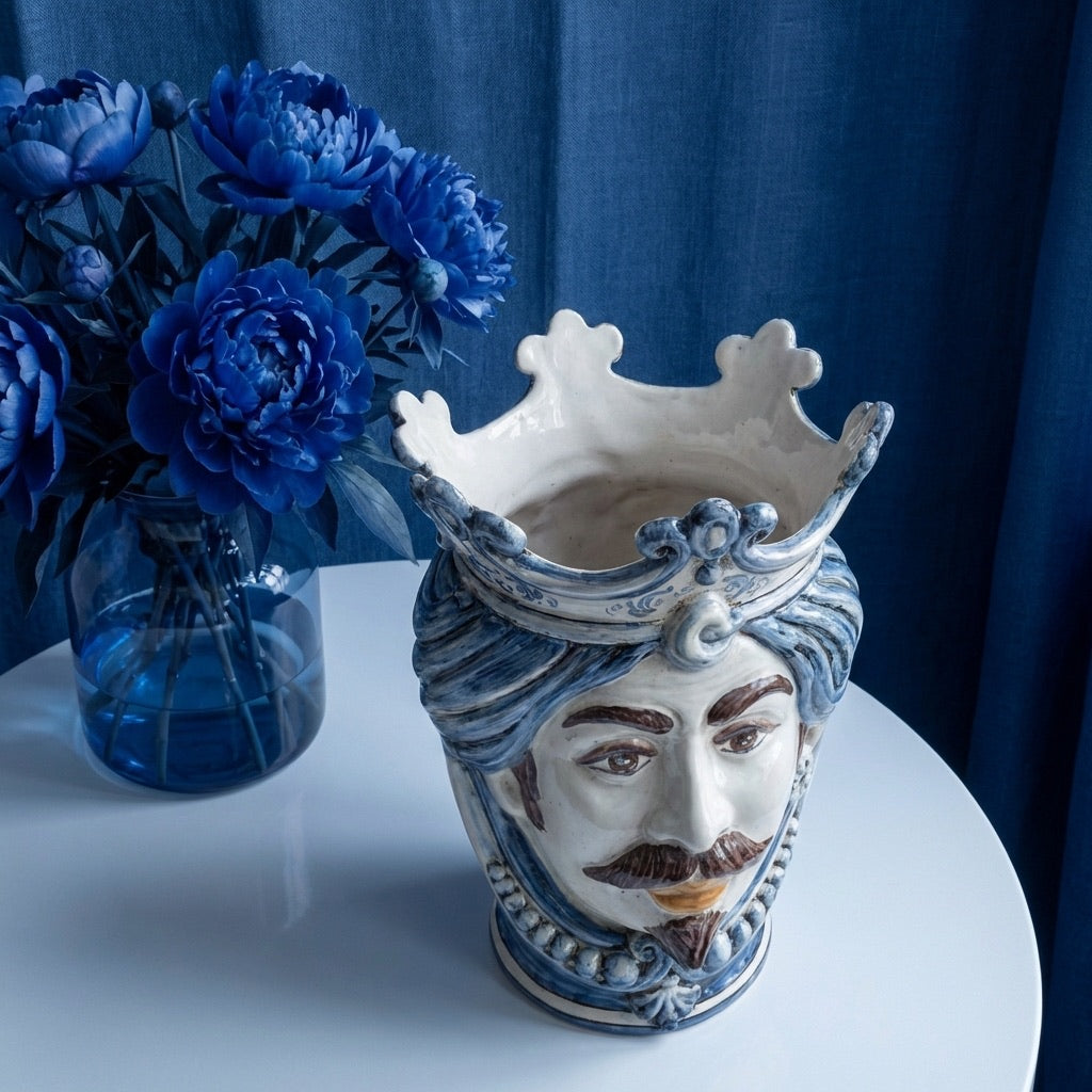 Testa h 25 c/perline mono blu maschio bianco