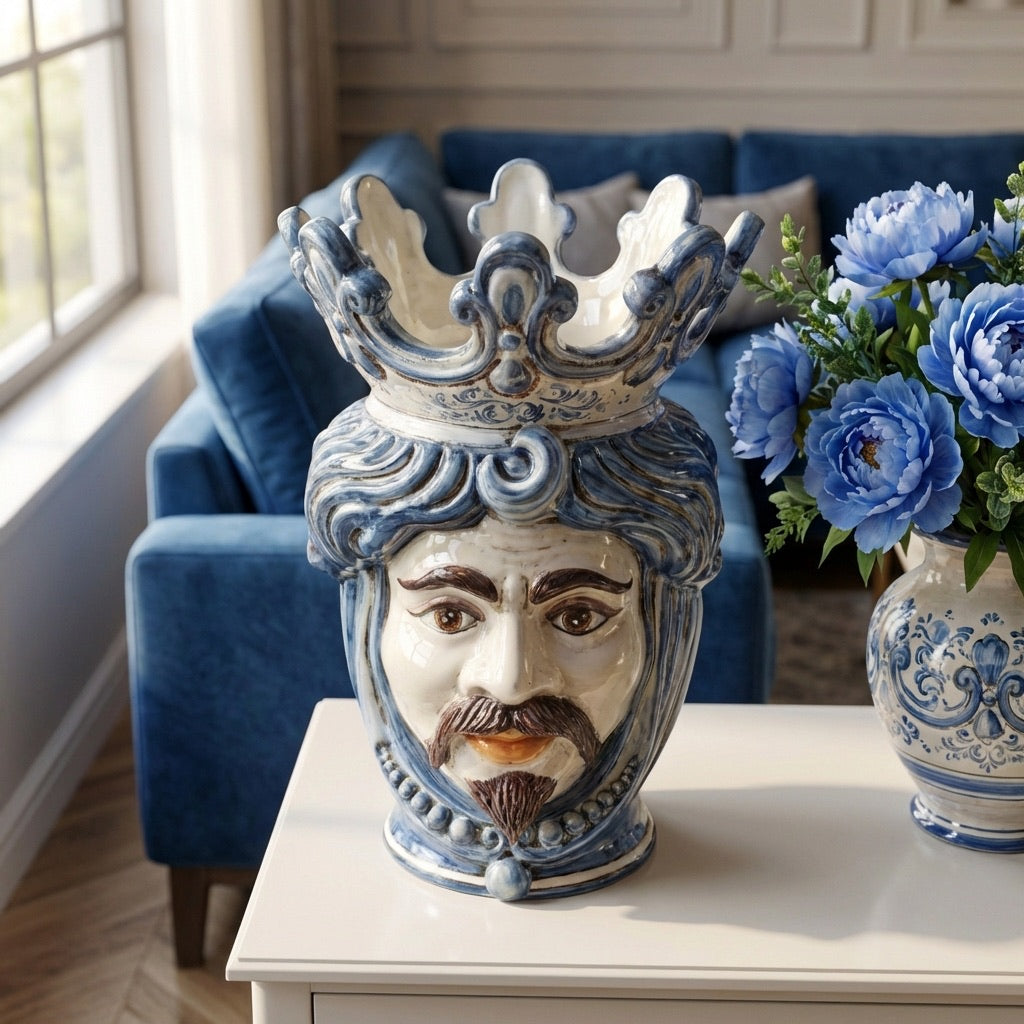 Testa h 40 c/perline mono blu maschio bianco