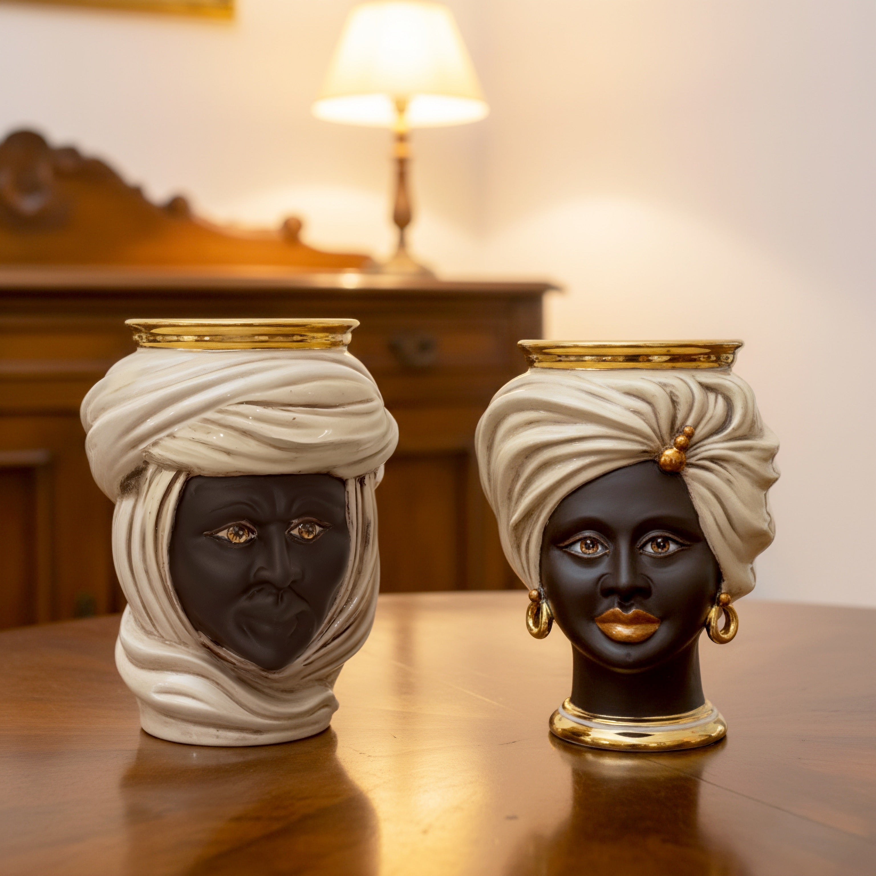 Testa Tuareg h 20 cm — Uomo, Madreperla | Ceramica Caltagirone